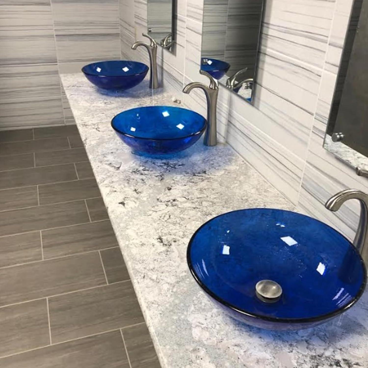 Novatto 16.5'' Blue Glass Circular Bathroom Sink