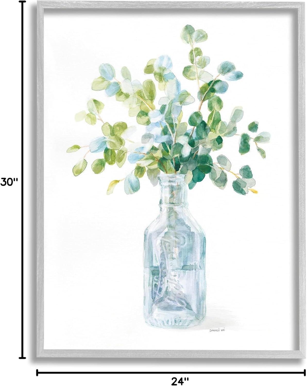 Stupell Industries Flower Jar Still Life Green Blue Painting Gray Framed Art Print Wall Art, 24x30, by Danhui Nai