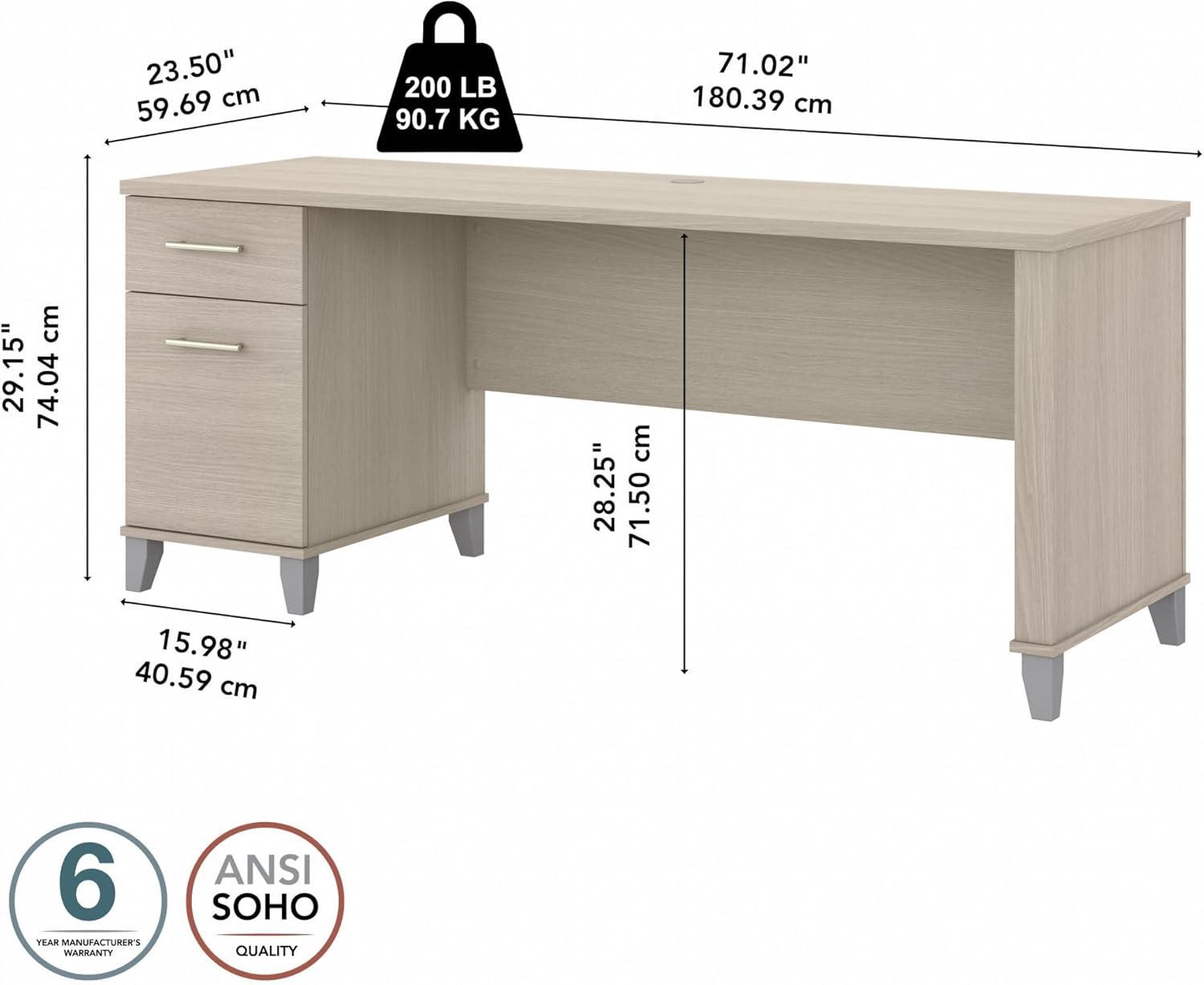 Bush Furniture Somerset 72W Single Pedestal Desk with File Drawer and Box Drawer in Sand Oak