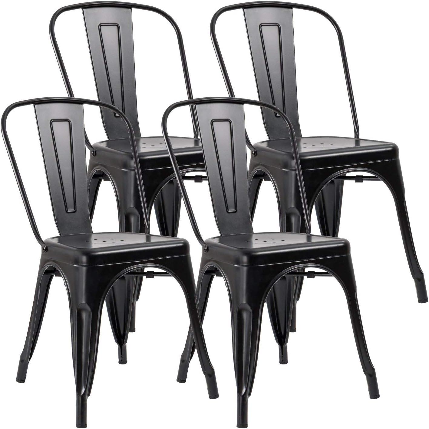 Black Industrial Metal Stackable Dining Chairs Set of 4