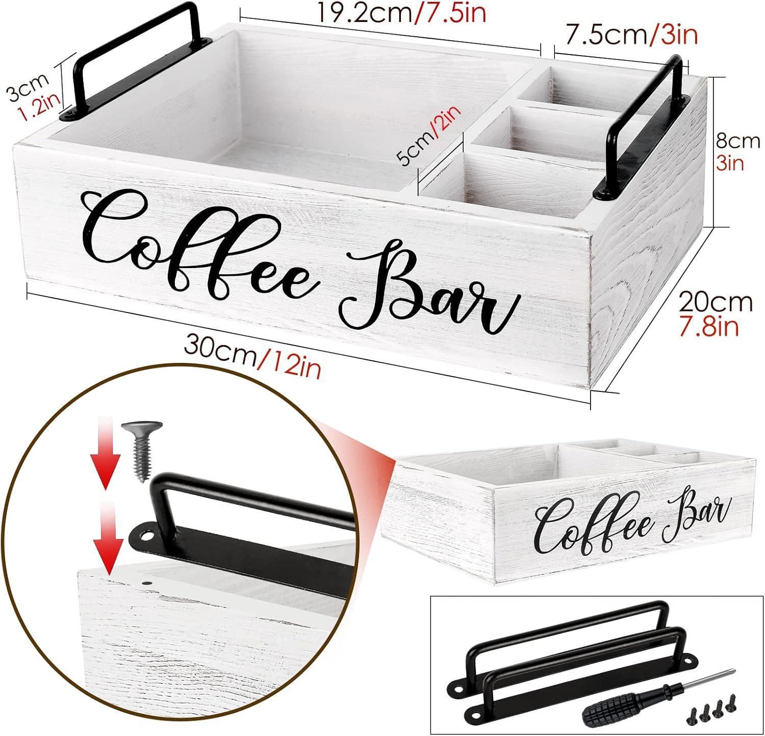 Coffee Station Organizer Wooden Coffee Bar Accessories Organizer for Countertop, Farmhouse Kcup Coffee Pod Holder Storage Basket Coffee Bar Organizer - White