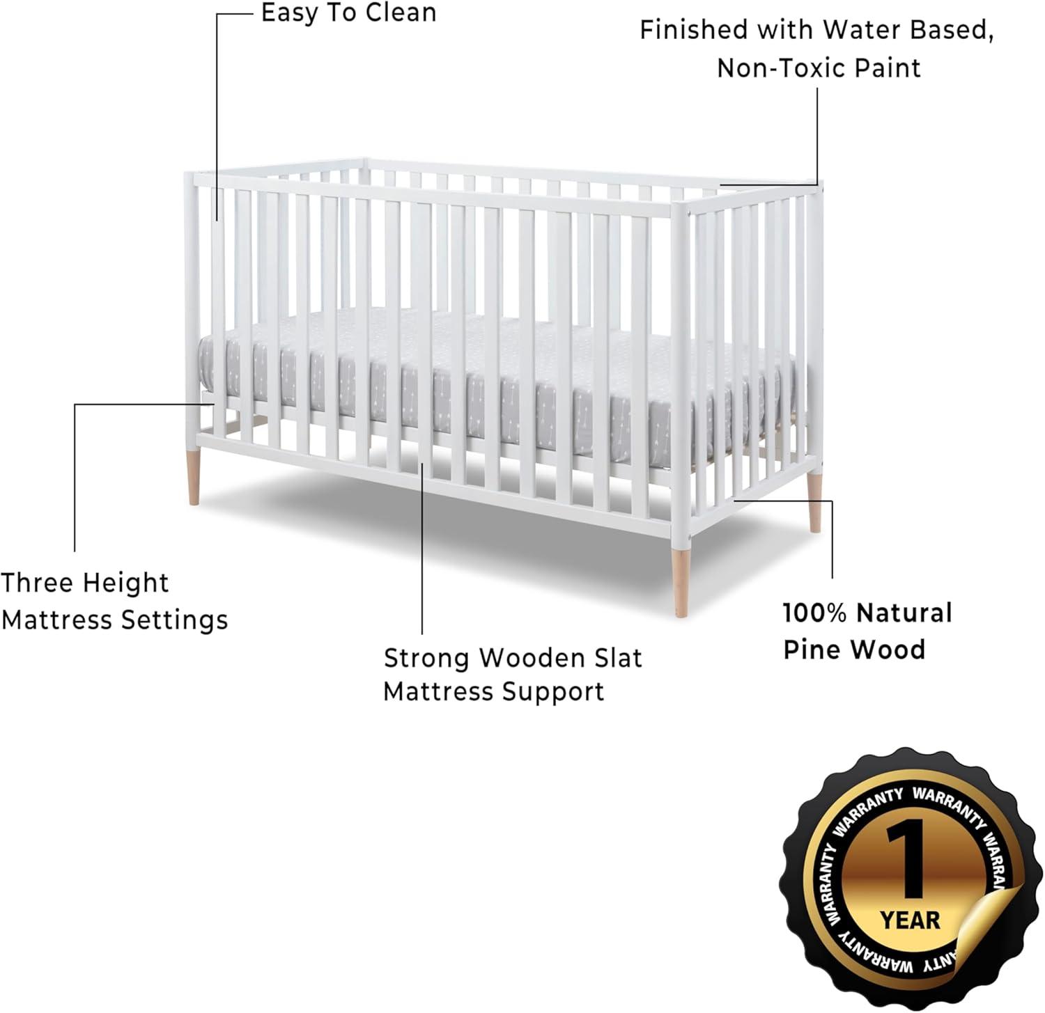 White & Natural 3-in-1 Convertible Crib with Removable Feet