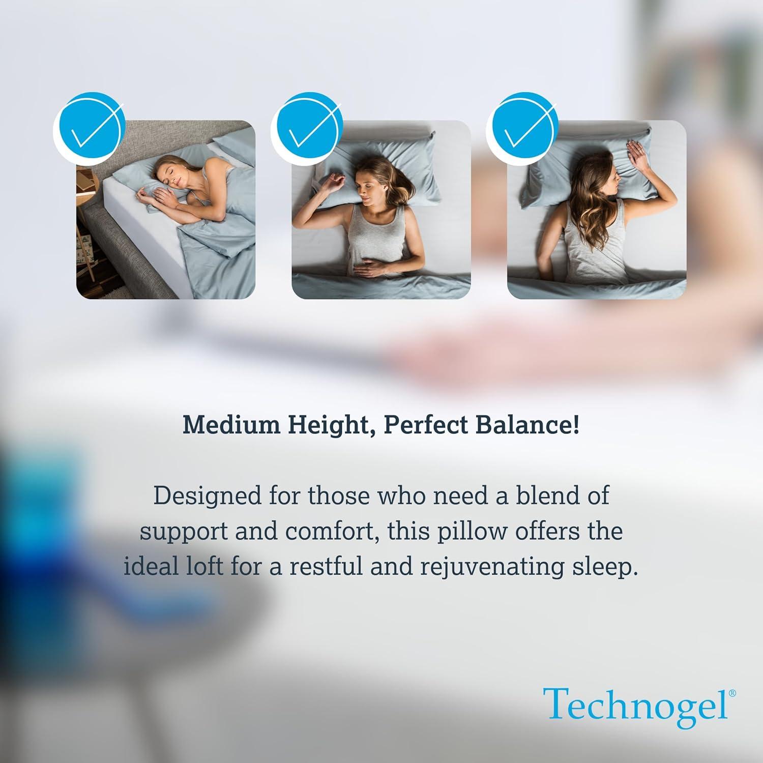 Technogel Deluxe Cooling Gel Pillow – Neck & Shoulder Pain Relief, Odorless Memory Foam, Cool Sleep for Stomach & Back Sleepers, Standard Shape with Washable Cooling Cover (Medium)