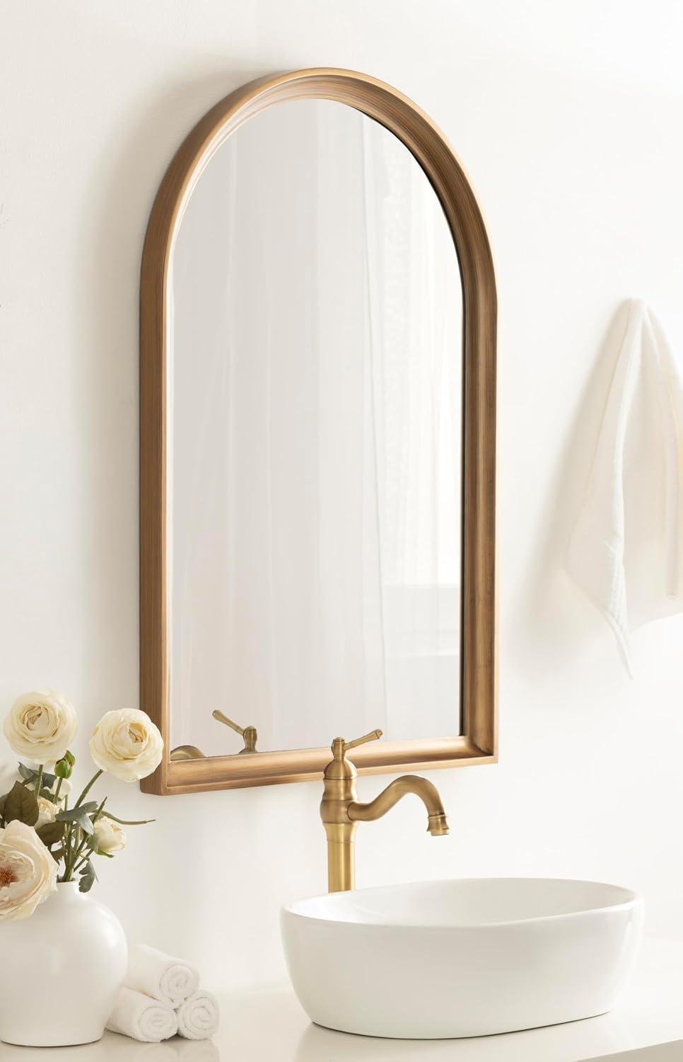 Kate and Laurel Hatherleigh Vintage Arched Wooden Wall Mirror, 24 x 36, Antique Gold, Decorative Arch Mirror for Use as Vanity Bathroom Mirror or Fireplace Mantel Mirror