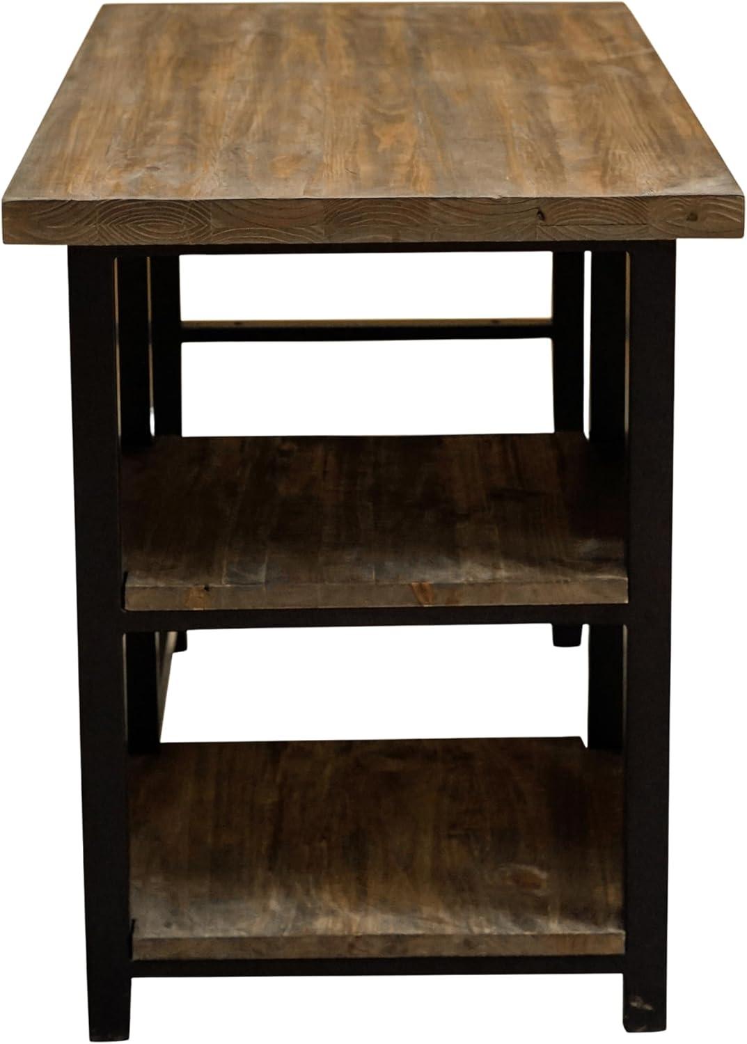 Pomona Writing Desk with Two Shelves Metal and Solid Wood Natural - Alaterre Furniture: Modern Style, Open Storage, Home Office