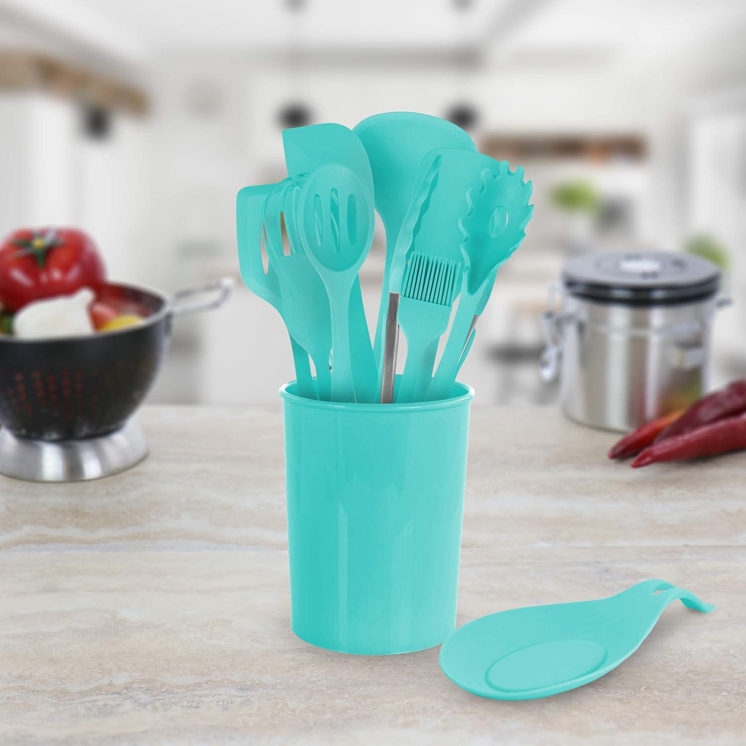 MegaChef Light Teal Silicone Cooking Utensils, Set of 12