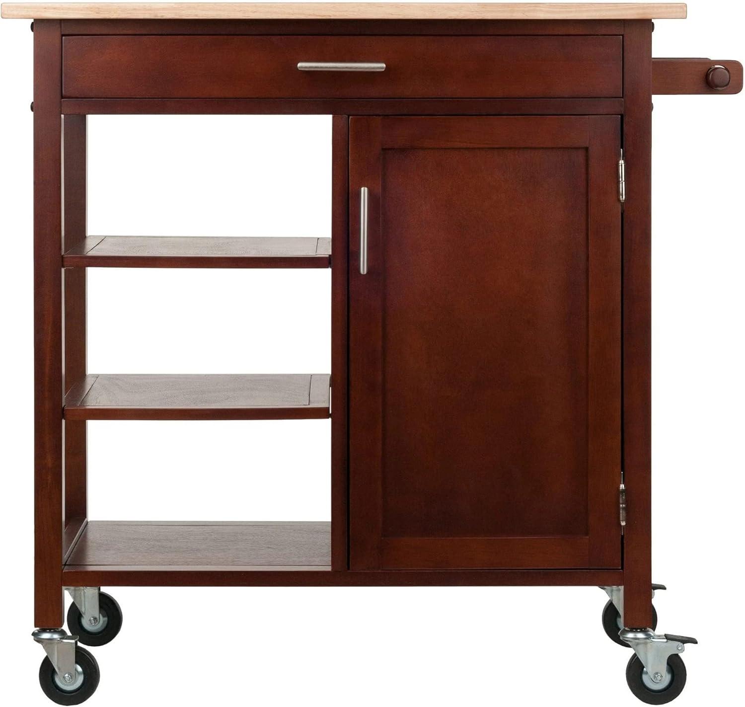 Marissa Kitchen Cart Walnut - Winsome: Solid Beechwood Top, Enclosed Cabinet, Locking Casters