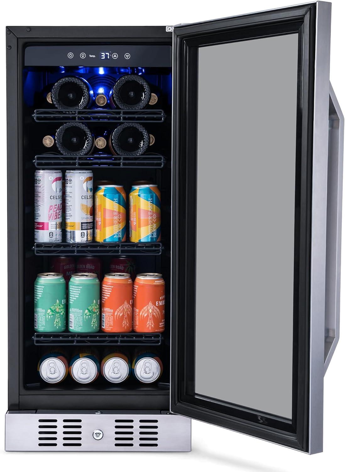 Newair 15" FlipShelf Wine and Beverage Refrigerator, Reversible Shelves Hold 80 Cans or 33 Bottles