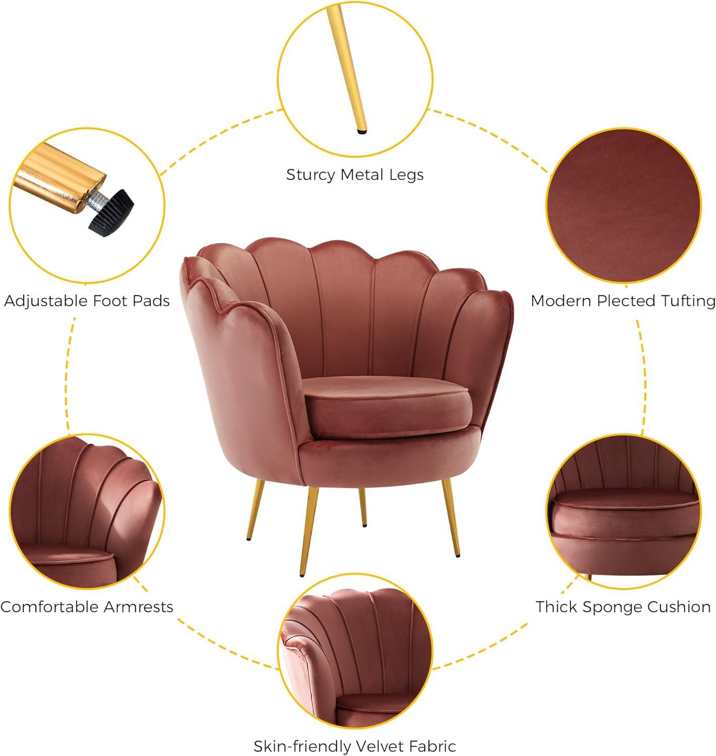 Dusty Rose Velvet Accent Chair with Gold Metal Legs