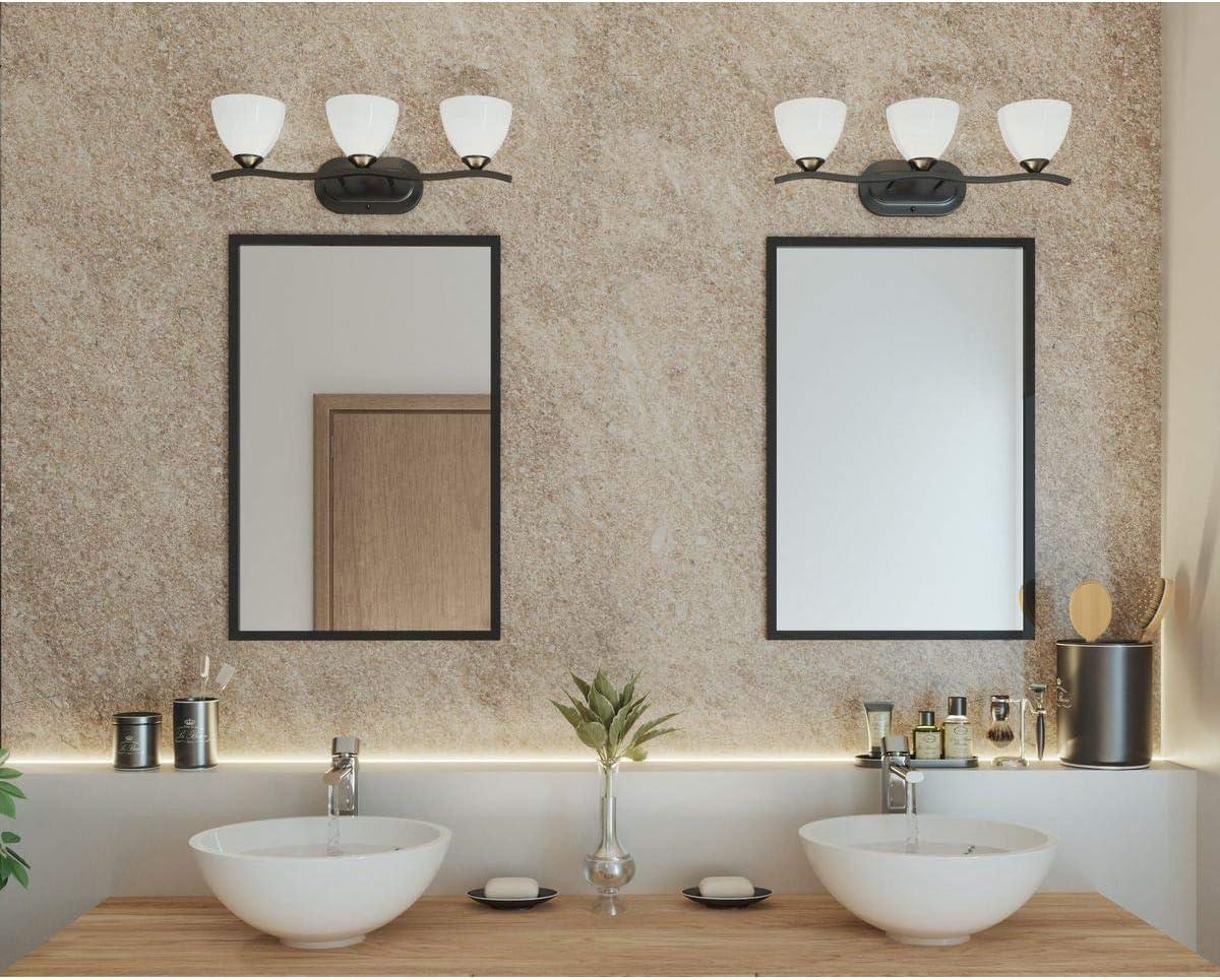Progress Lighting Laird 3-Light Bath Vanity, Antique Bronze, Glass Shade