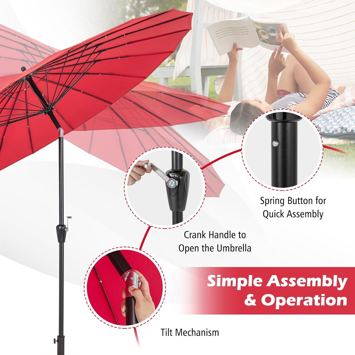 Spaco 9 Feet Round Patio Umbrella with 18 Fiberglass Ribs-Wine, Patio Offset Umbrella with Easy Tilt Adjustment, Outdoor Cantilever Hanging Umbrella