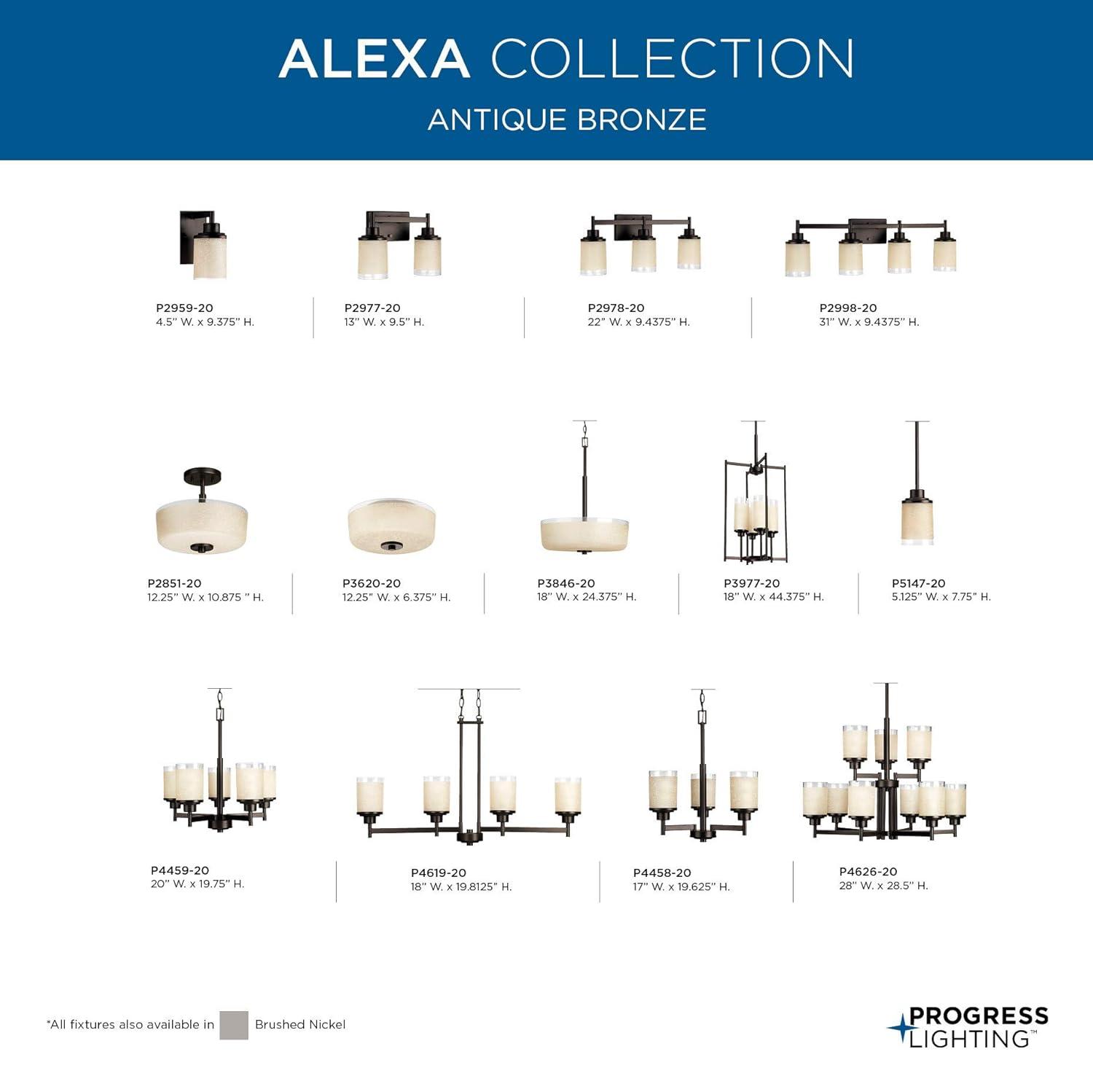 Progress Lighting Alexa Collection 2-Light Bath Fixture, Antique Bronze, White Linen Glass Shade