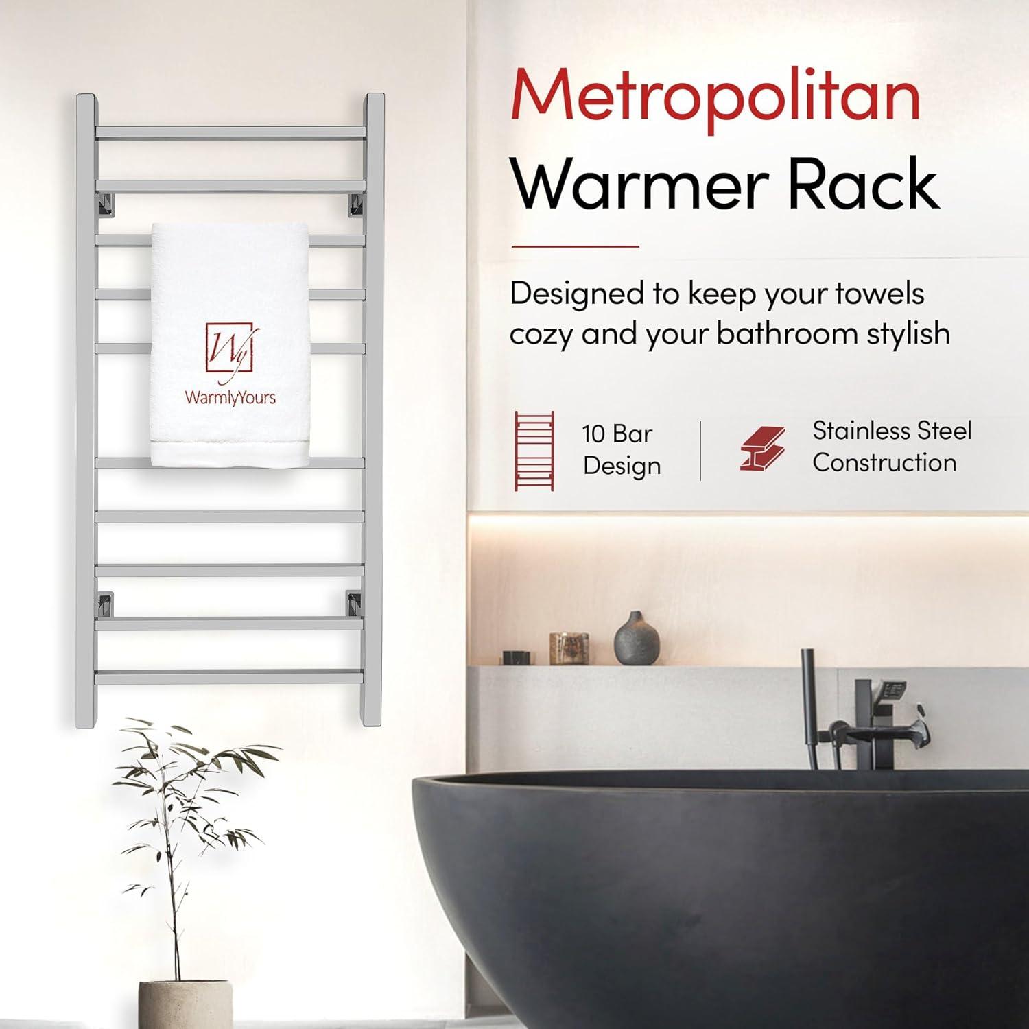 WarmlyYours TW-MT-10PS-HP Metropolitan Electric Wall-mounted Towel Warmer, Polished, 10 Bars, Dual Connection