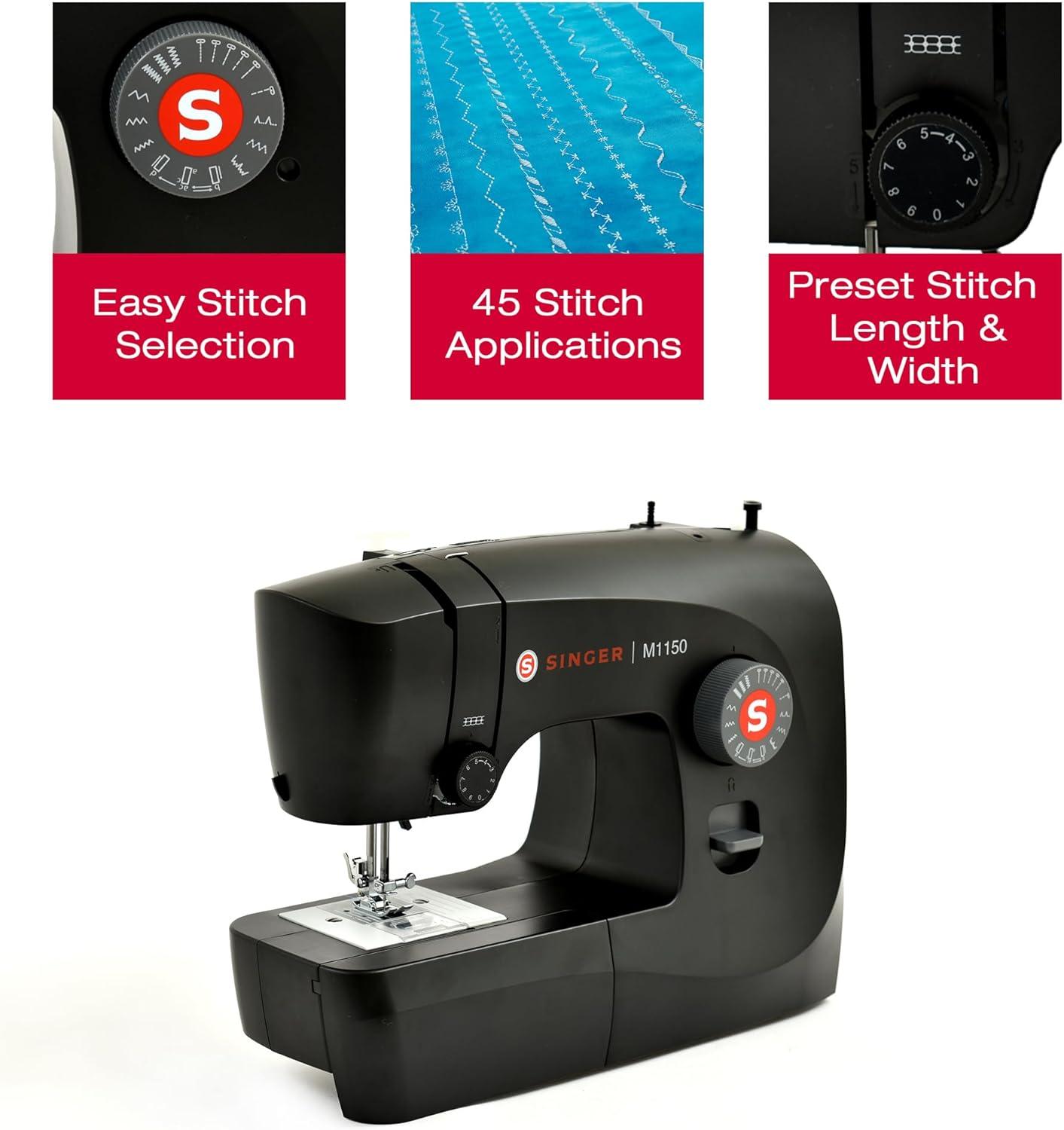 SINGER M1150 Mechanical Sewing Machine With 45 Stitch Applications, LED Light & 1-Step Buttonhole | Smart Choice for Gifting (Black)