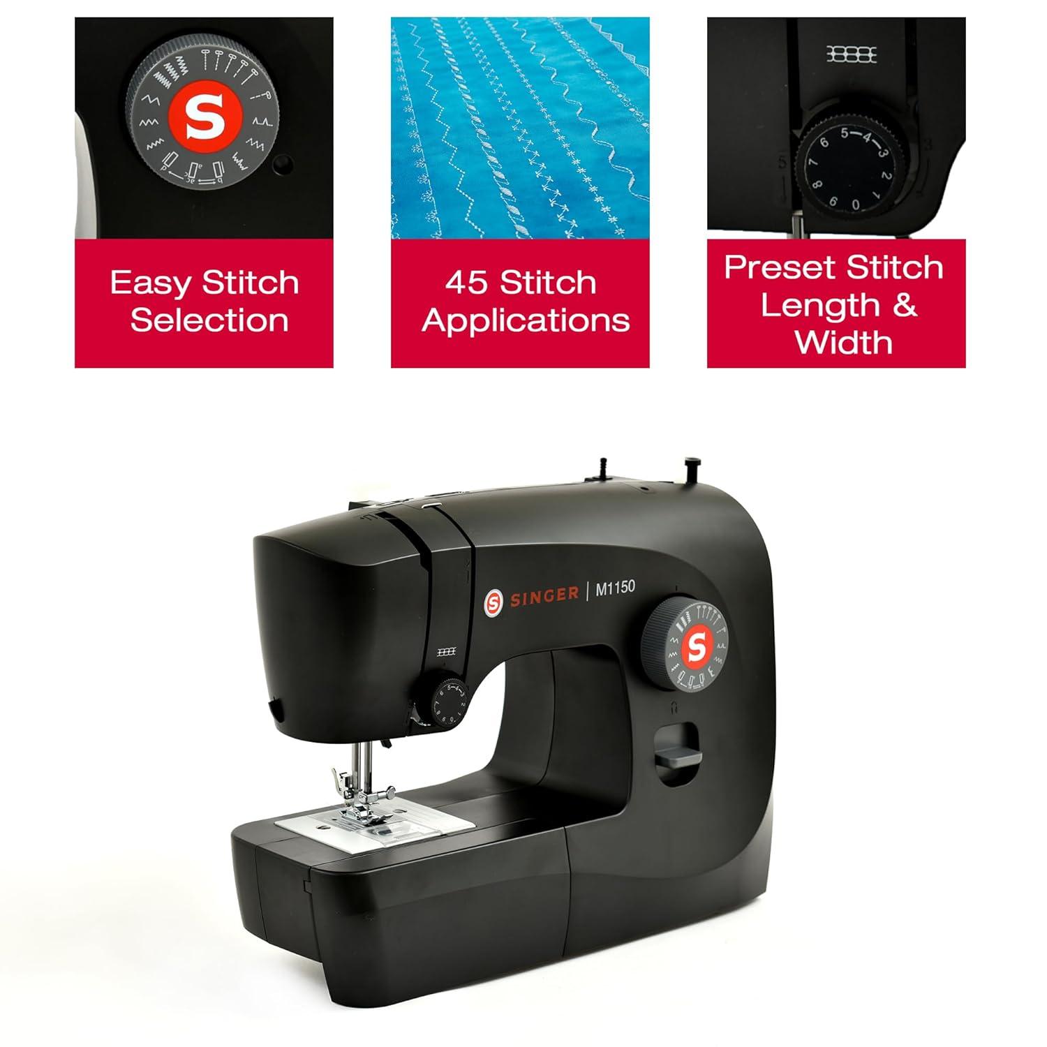 SINGER M1150 Mechanical Sewing Machine With 45 Stitch Applications, LED Light & 1-Step Buttonhole | Smart Choice for Gifting (Black)