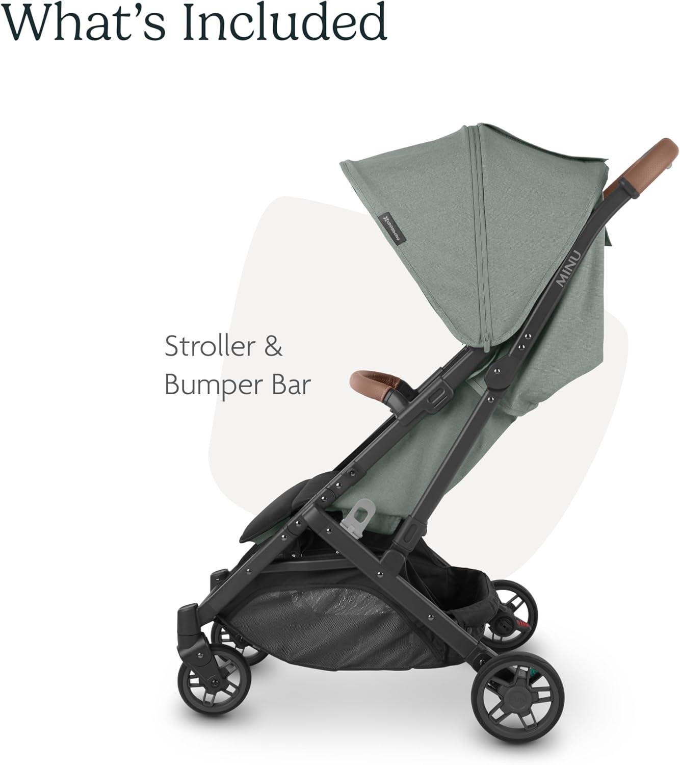 Green Mélange Lightweight Travel Stroller with Leather Accents