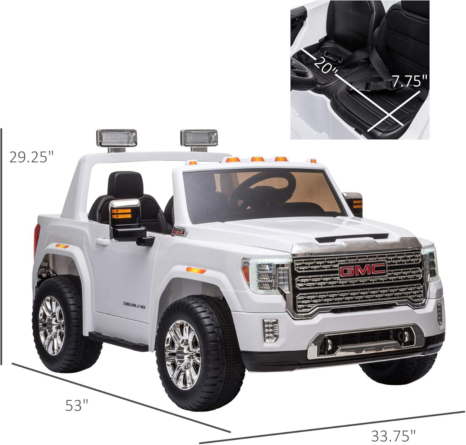 Aosom 12V GMC Sierra HD Licensed Ride on Truck, Battery Powered Electric Car for Kids w/ Remote Control, Headlights & Four Wheel Suspension, White