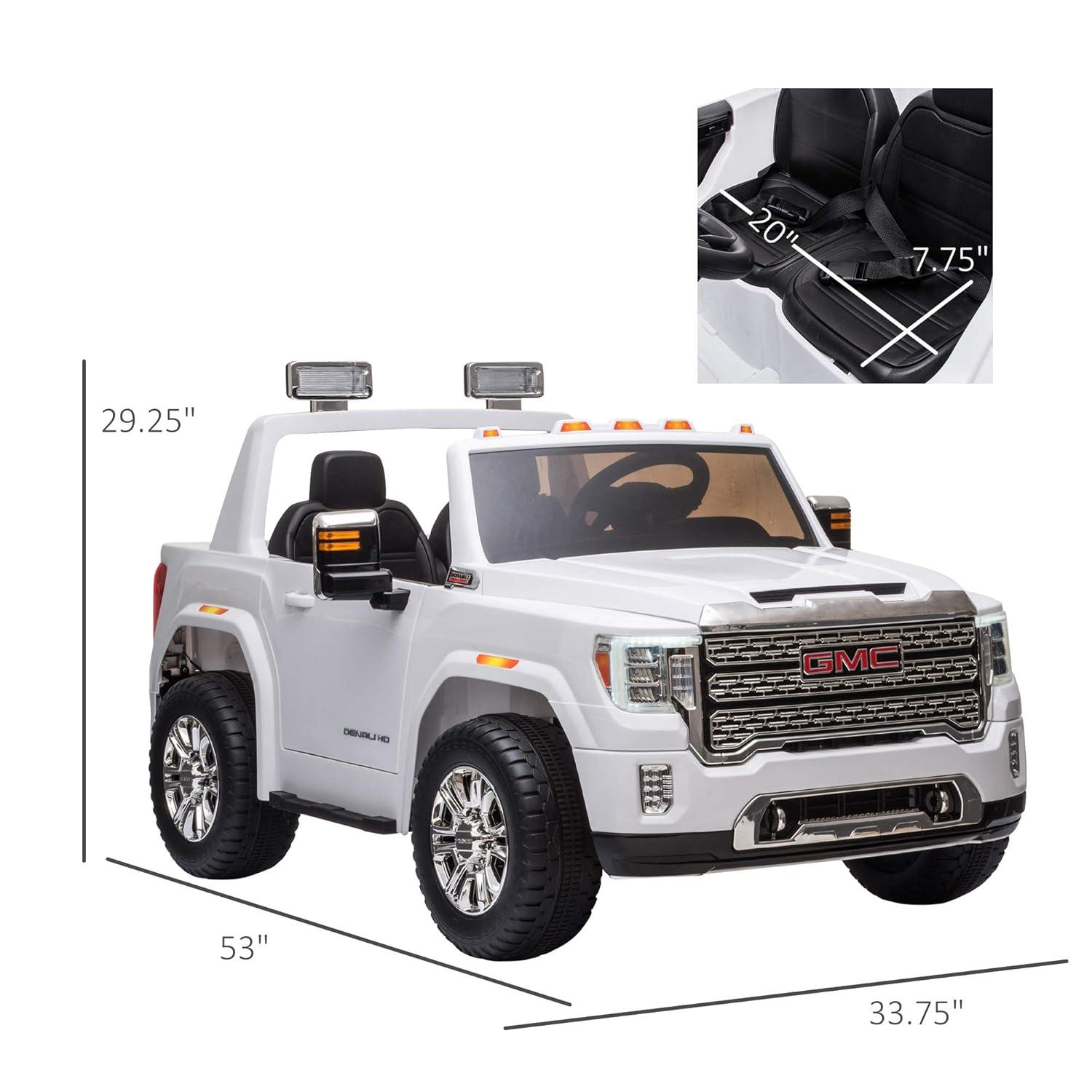 Aosom 12V GMC Sierra HD Licensed Ride on Truck, Battery Powered Electric Car for Kids w/ Remote Control, Headlights & Four Wheel Suspension, White
