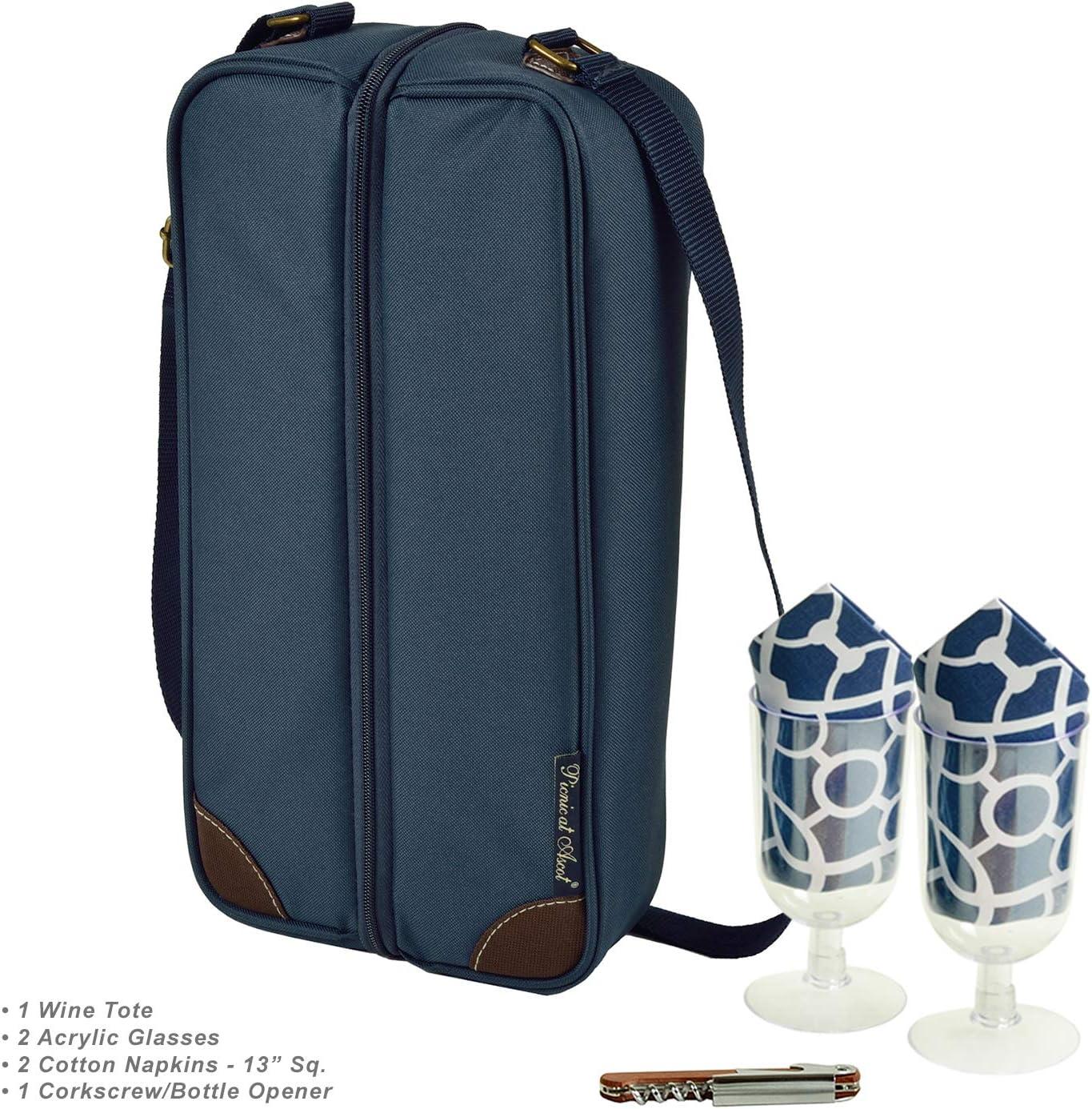 Trellis Blue Insulated Wine Tote with Glasses and Accessories