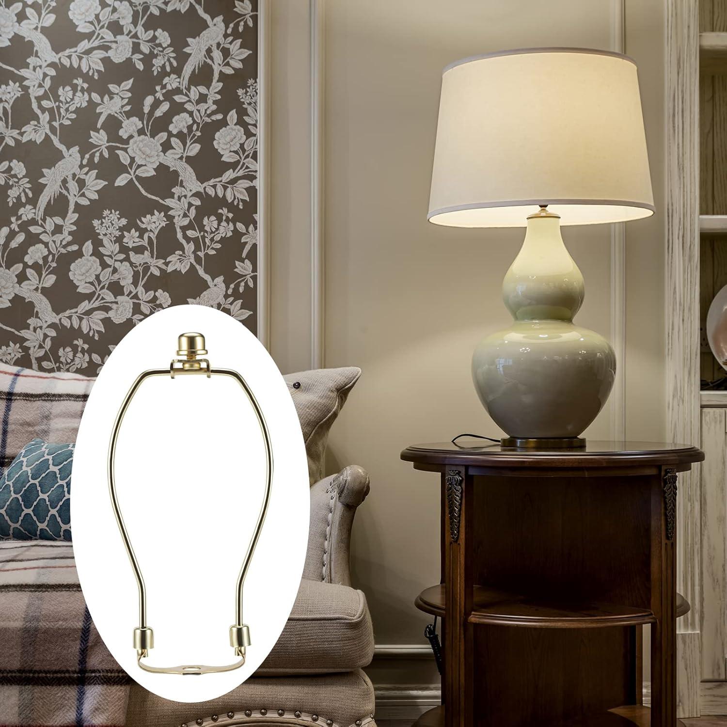 Royal Designs, Inc. Set of 2, 8 inch Polished Brass Lamp Shade Harp Holder with Lamp Finial, DIY Repair/Replacement, Heavy Duty, for Table/Floor Lamps