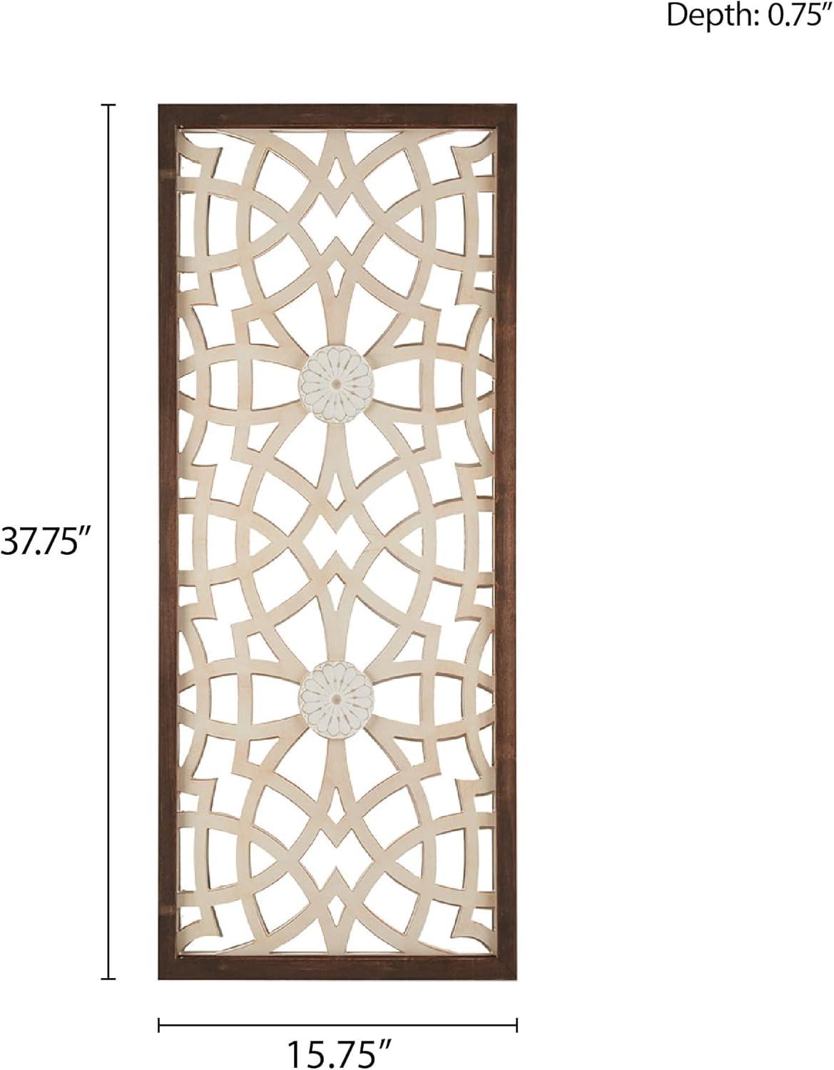 Madison Park 15.75" x 37.75" Cream and Brown Carved Wood Wall Panel