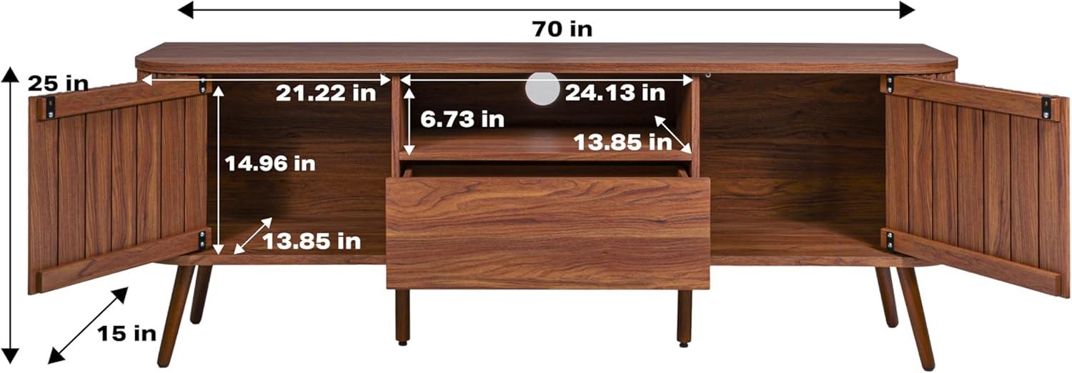 JONATHAN Y TVS1001A Damien 70 in. Farmhouse Curved TV Stand with Drawer and Storage Doors Fits TVs up to 75 in. with Cable Management