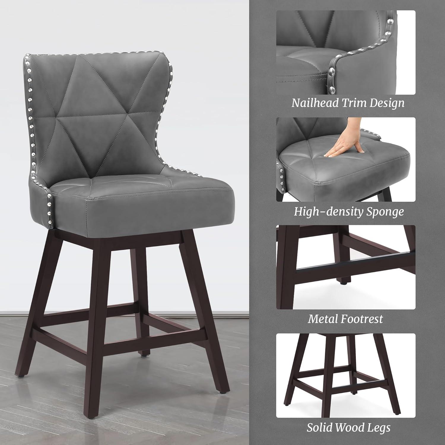 Dycanpo 26" Swivel Bar Stool Set of 3 with Upholstered Back, for Home Kitchen, Dark Gray