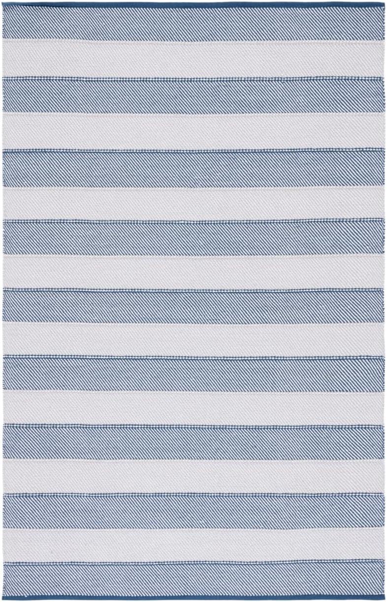 Grey and Blue Striped 4' x 6' Wool Cotton Area Rug