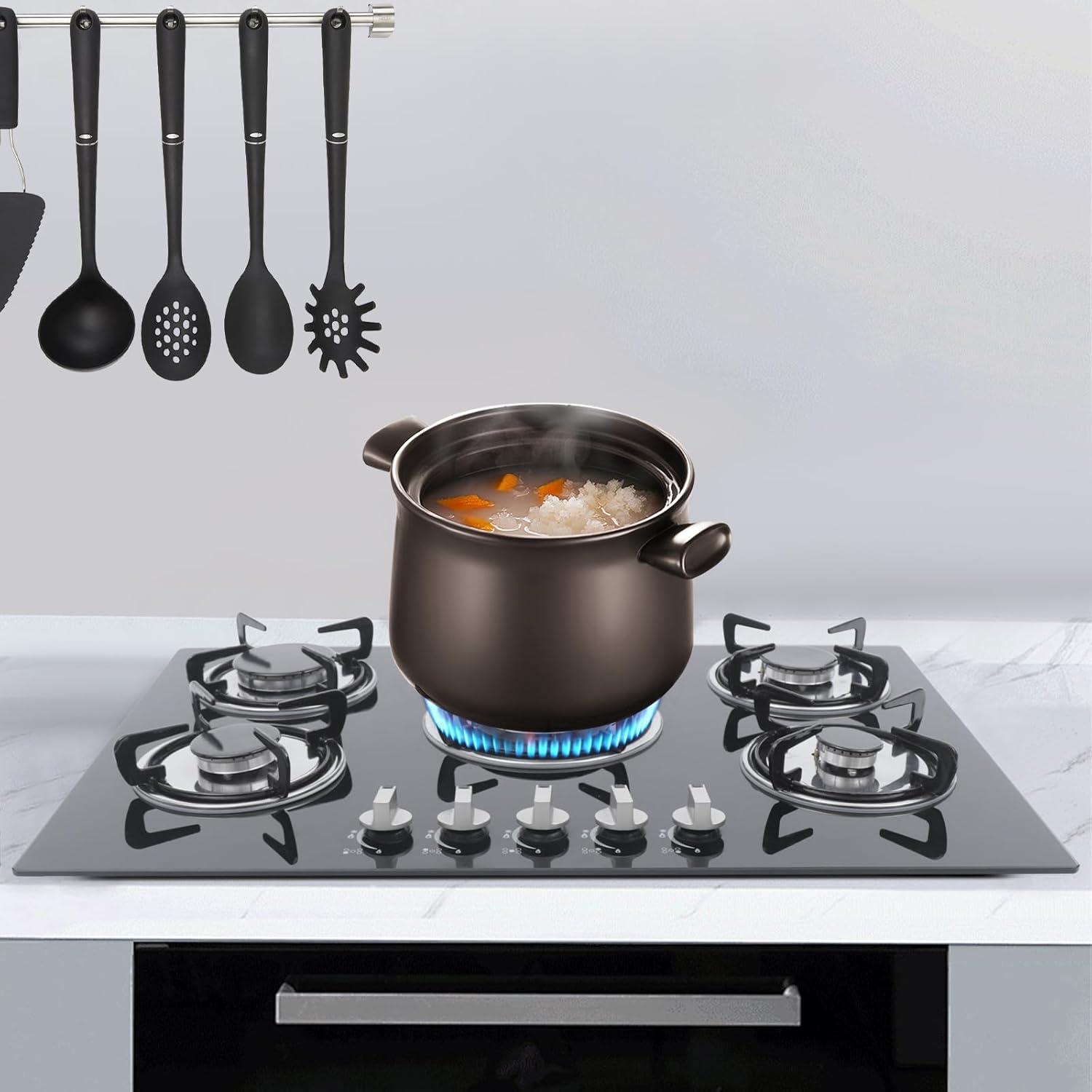 30"  Gas Stove Cooktop, 5 Burners Built-in Tempered Glass LPG/NG Stove with Flameout Protection for Kitchen Black