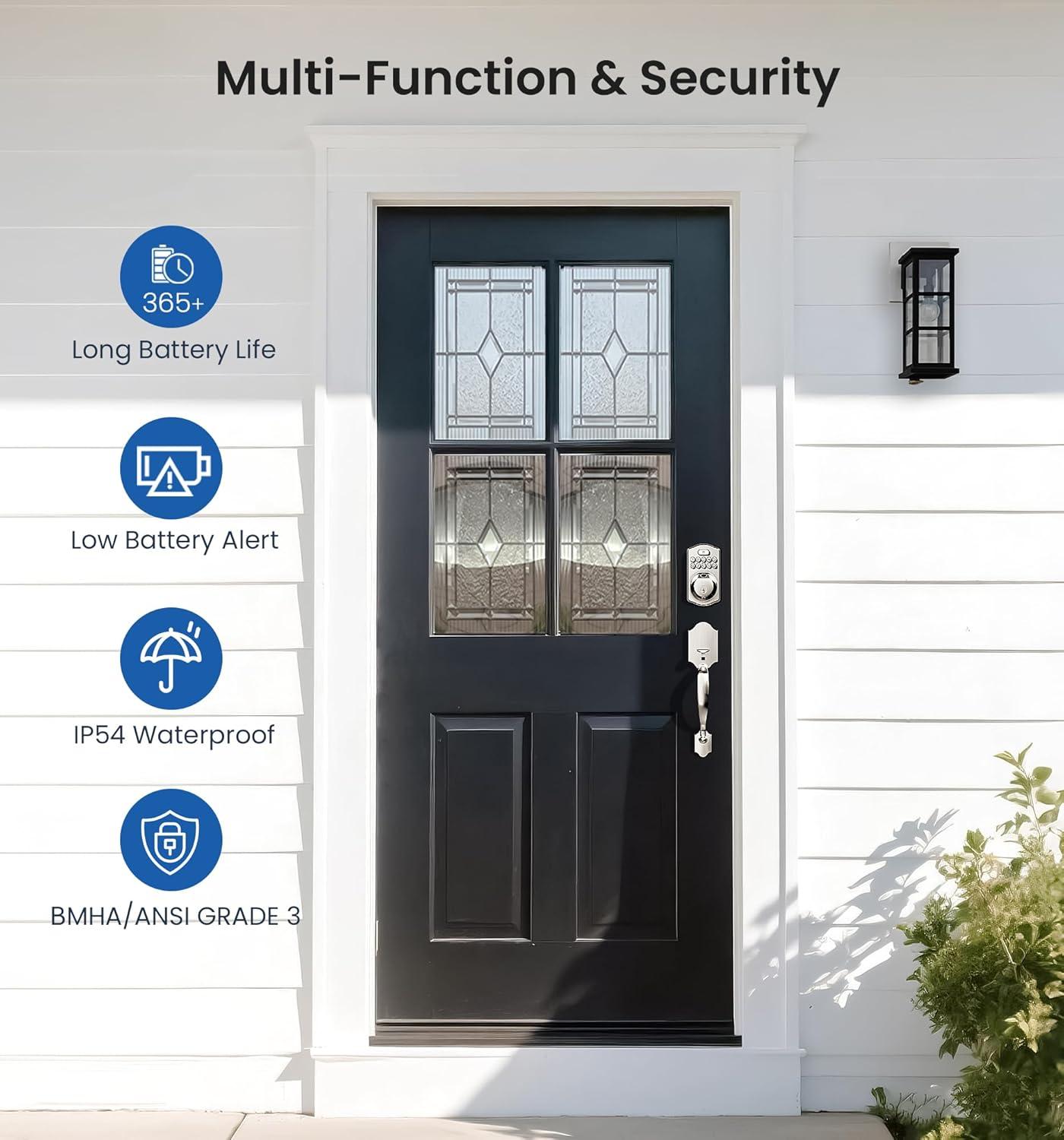 Satin Nickel Electronic Keypad Deadbolt with Fingerprint Sensor