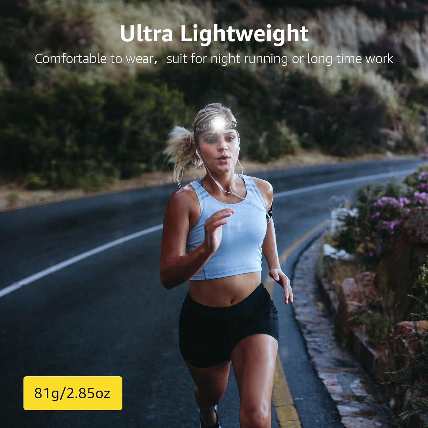 Lepro Lepro LED Headlamp Rechargeable - Super Bright Head Lamp with 5 Modes for Camping & Hiking Gear Essentials, IPX4 Waterproof Headlight Flashlight with Red Light, USB Cable Included