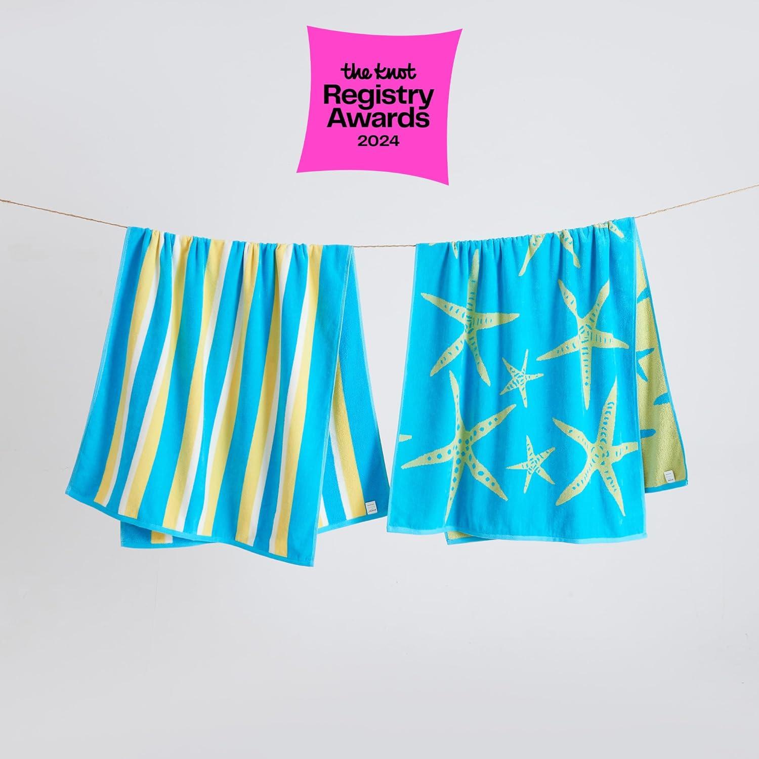 2pk 30" x 60" Yellow Starfish and Stripe Cotton Beach Towels - Great Bay Home