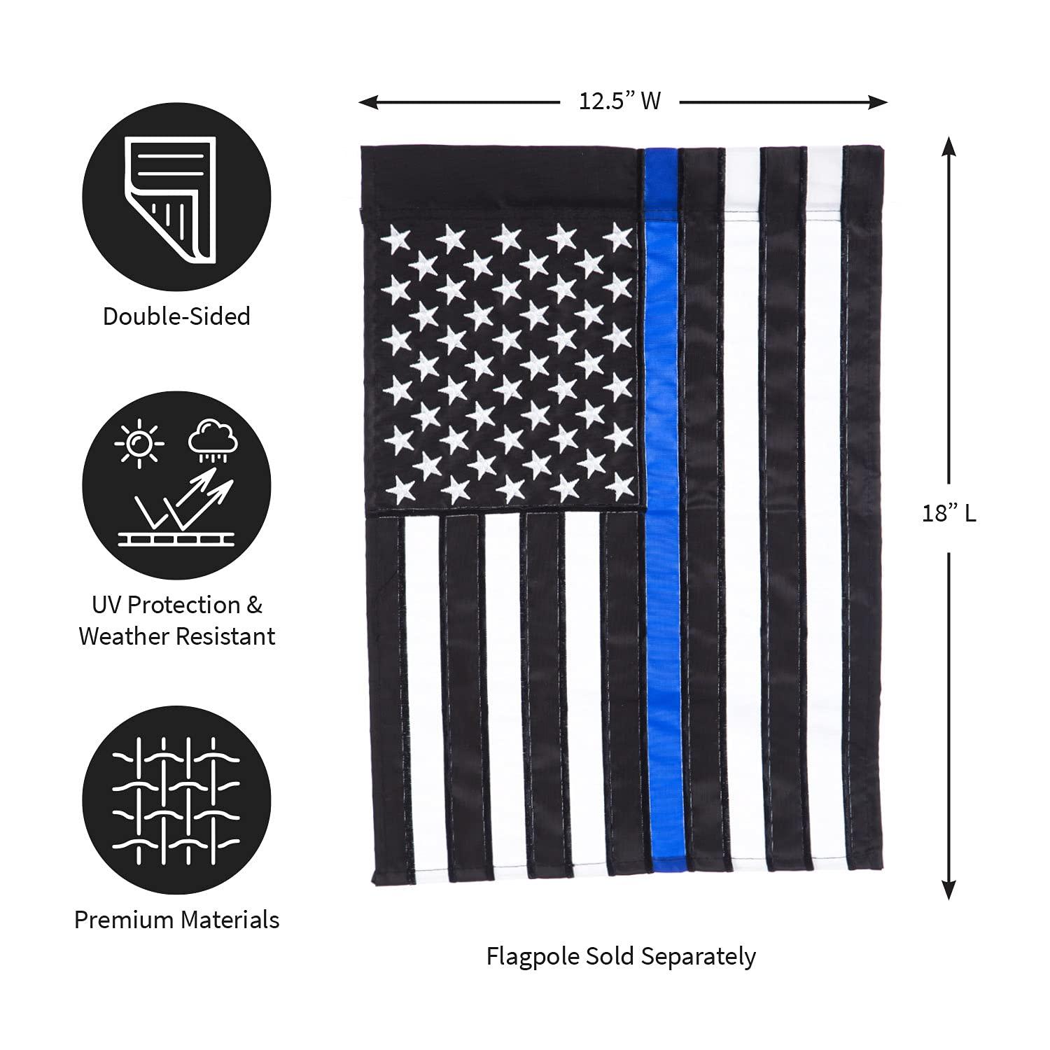 Evergreen Flag Thin Blue Line Garden Applique Flag 12.5 x 18 Inches Indoor Outdoor Decor