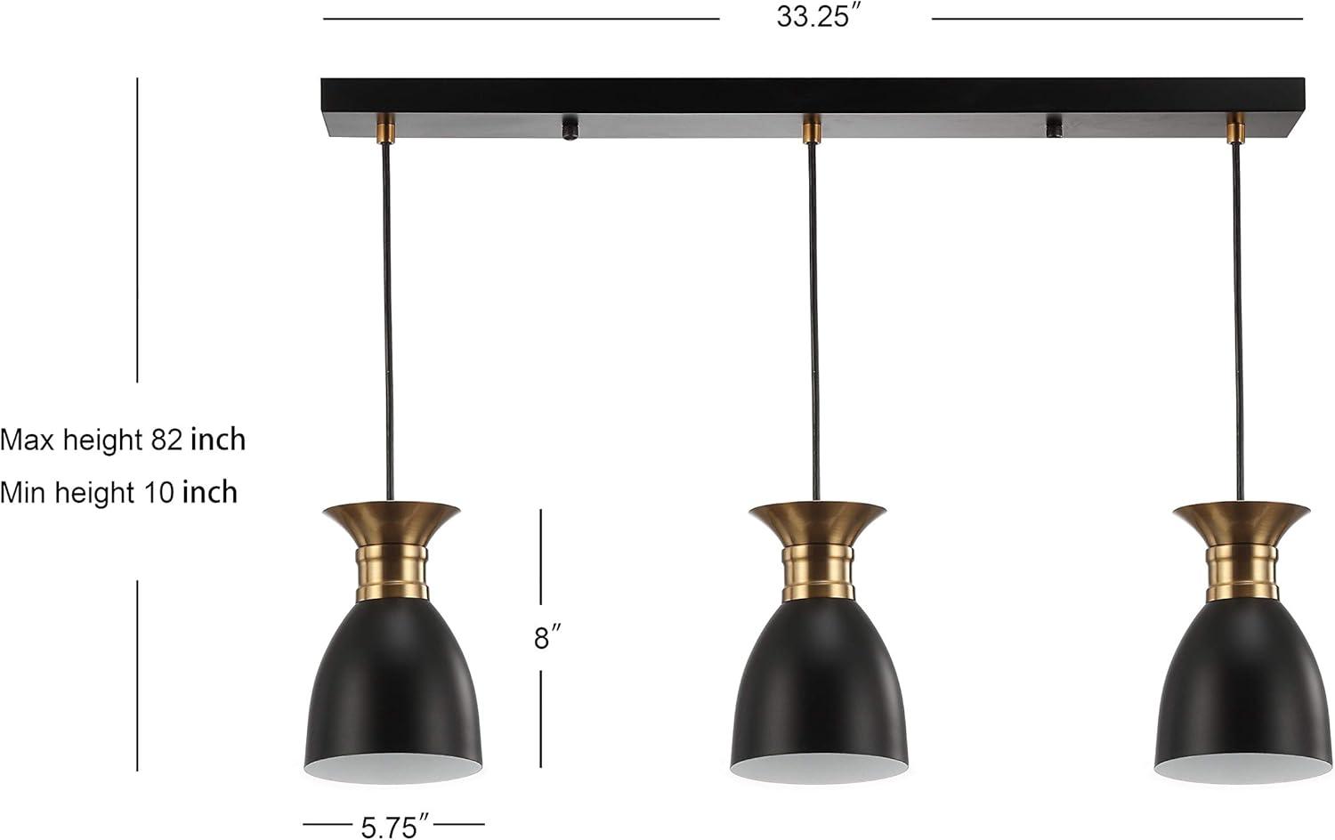 Edison 33.25" Linear 3-Light Metal Linear LED Pendant, Black/Brass Gold