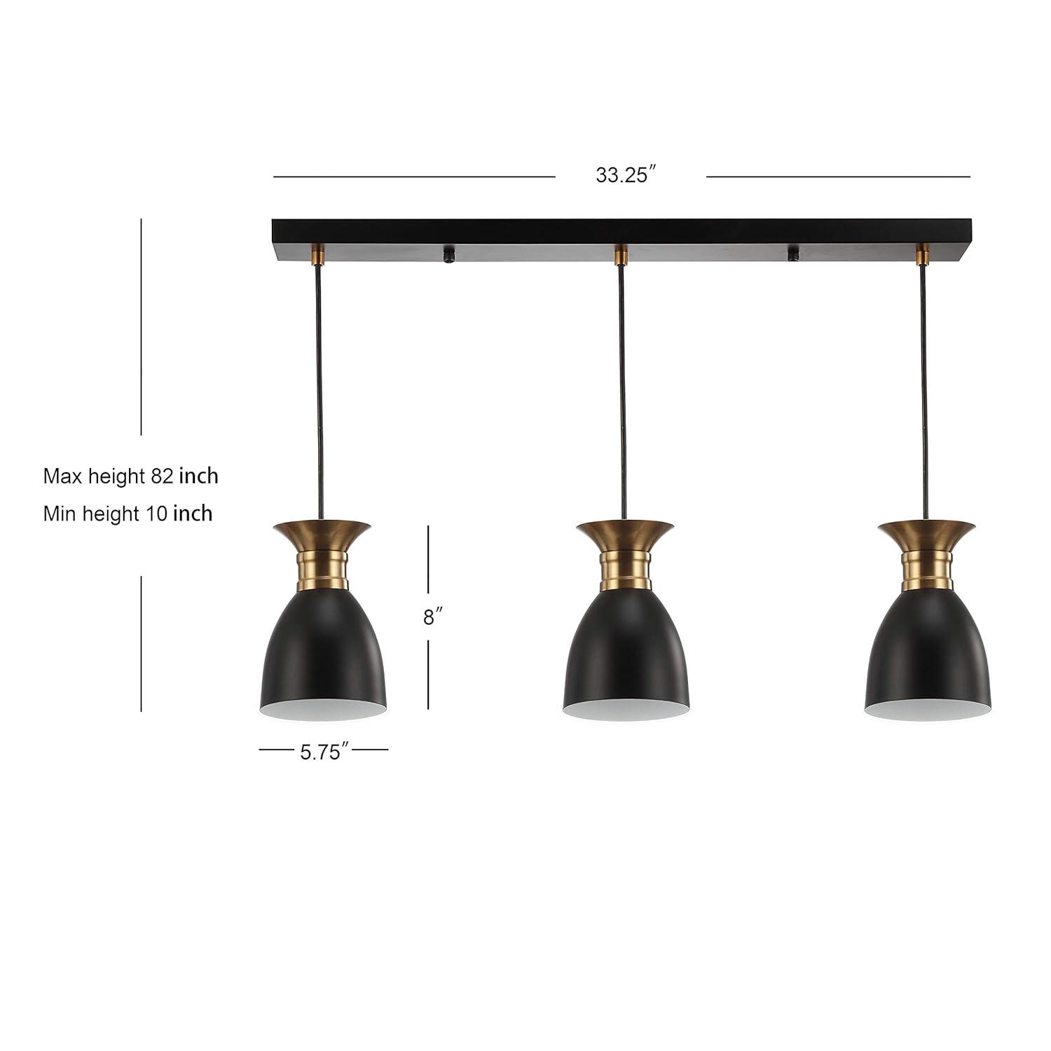 Edison 33.25" Linear 3-Light Metal Linear LED Pendant, Black/Brass Gold