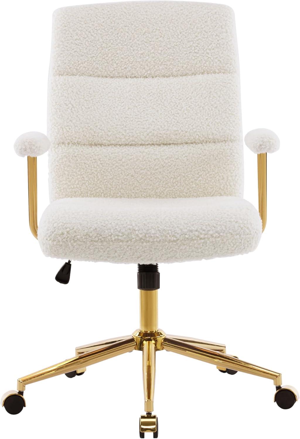 Techni Mobili Elegant Textured Boucle White and Gold Office Chair
