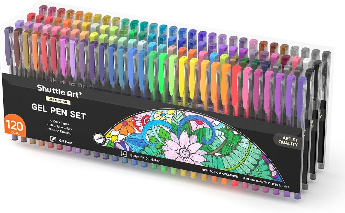 Shuttle Art 120 Unique Colors (No Duplicates) Gel Pens Colored Gel Pen Set for Adult Coloring Books Art Markers