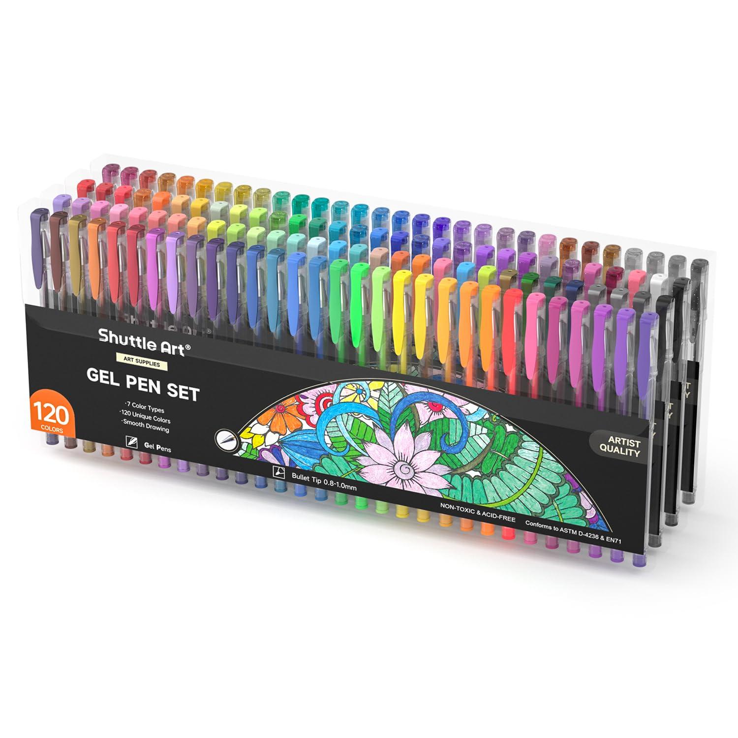 Shuttle Art 120 Unique Colors (No Duplicates) Gel Pens Colored Gel Pen Set for Adult Coloring Books Art Markers