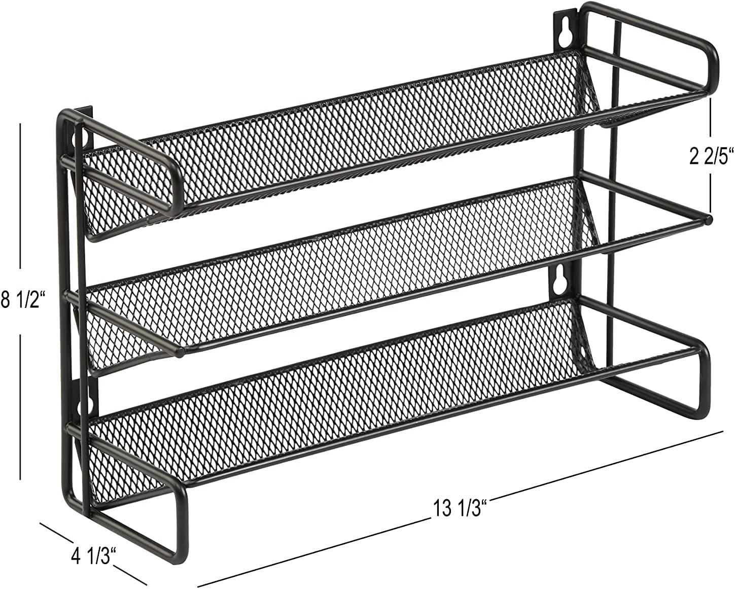 Black Steel 3-Tier Wall Mounted Spice Rack with 21 Jars