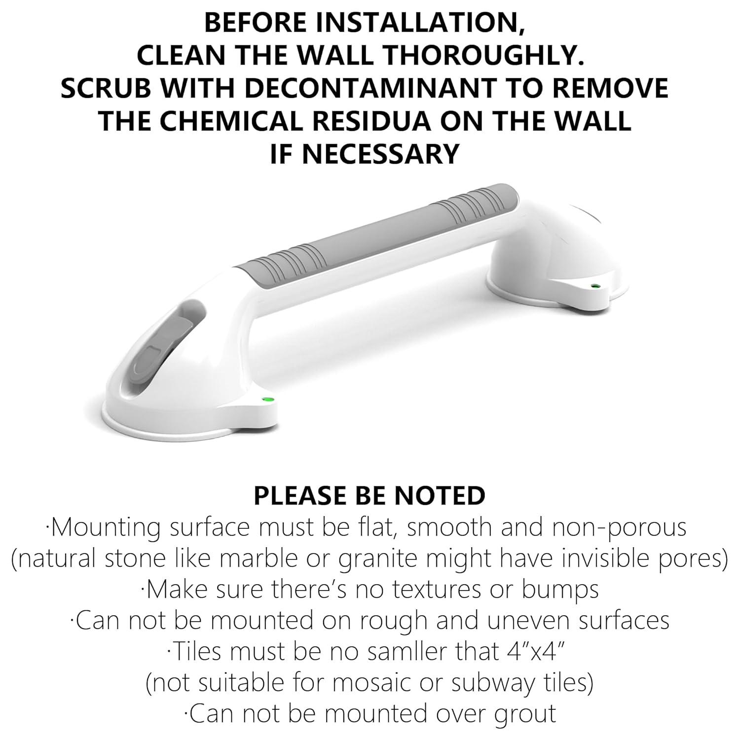 16.5inch 2 Pack Suction Balance Assist Bathroom Shower Handle,Bath Grab Bar with Indicators(White/Grey)