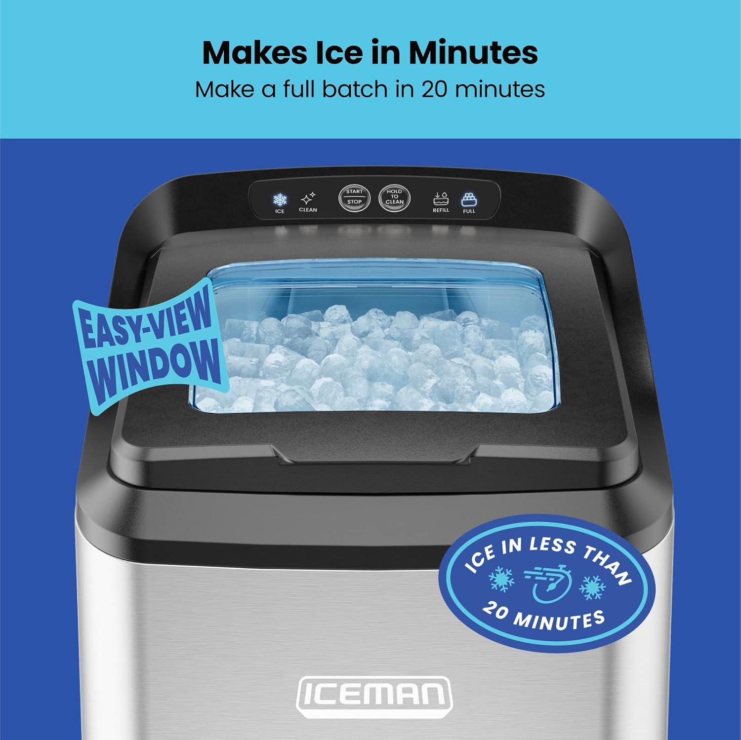 Iceman Countertop Nugget Ice Machine, Waterline Compatible, 3 lb. Capacity - Stainless Steel, New