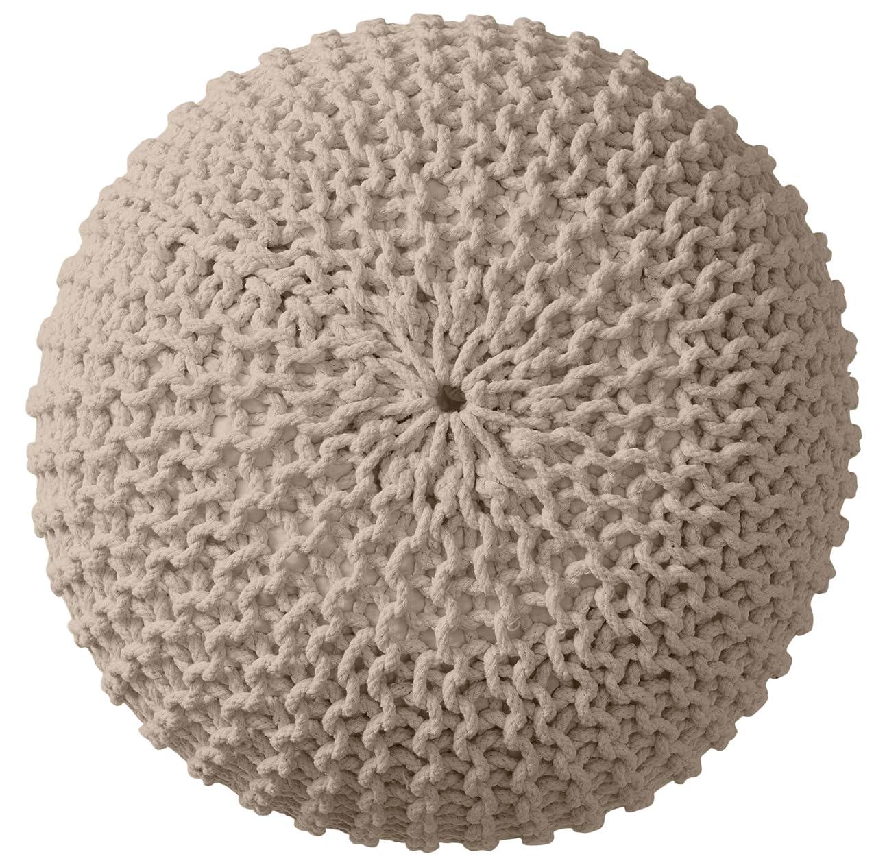 Ornavo Home Cotton Classic Braid Pouf Ottoman - 15" x 18.5" - White