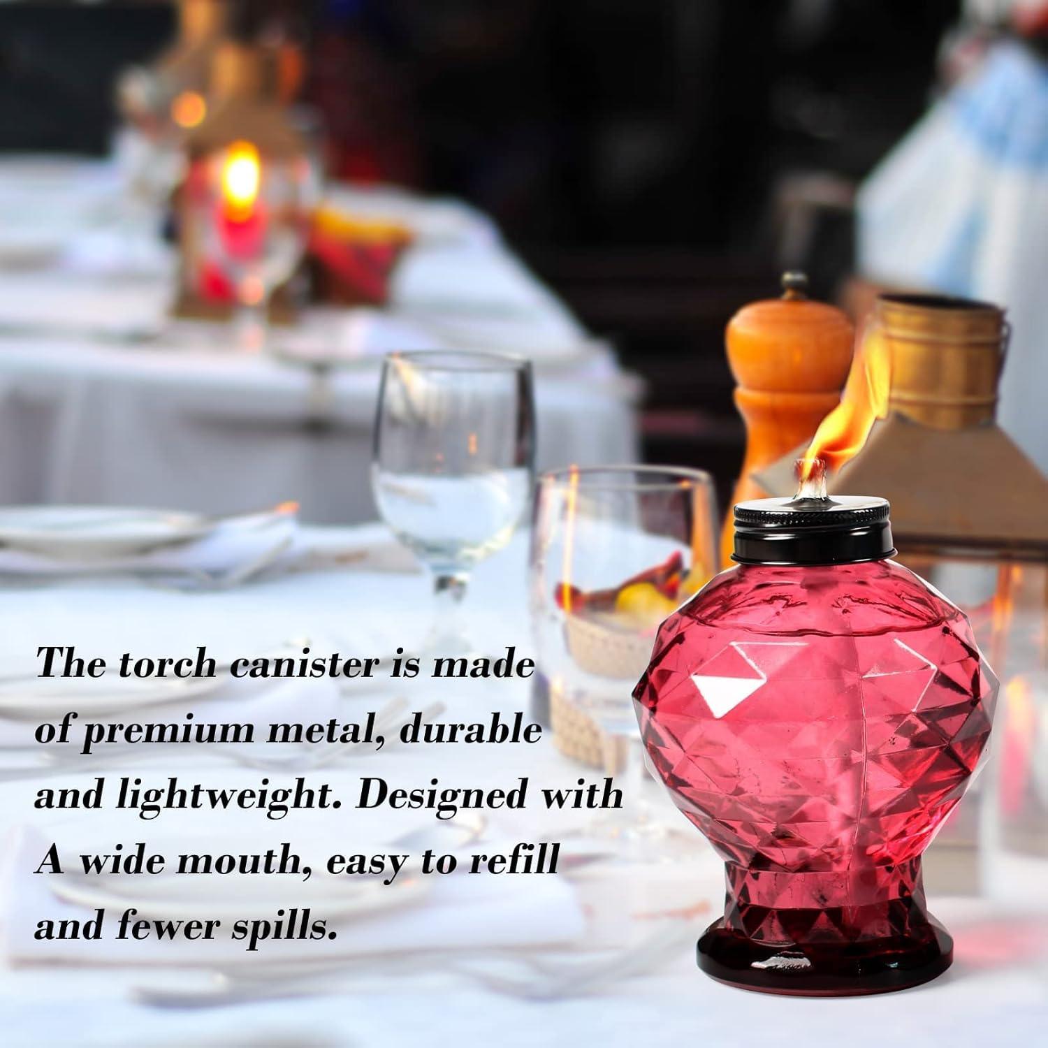 TRAHOO-4 Pack Glass Table Top Light Torches for Outside, Easy to Refill Glass Citronella Torches Outdoor Lanterns, Wick and Cap Included Torch for Garden Patio Yard Party