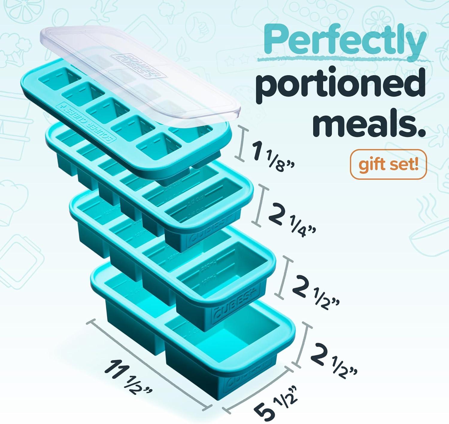 Souper Cubes Gift Set - Kitchen Essentials Set with  2 Tbsp, 1/2 Cup, 1 Cup, and 2 Cup Silicone Freezer Trays With Lids