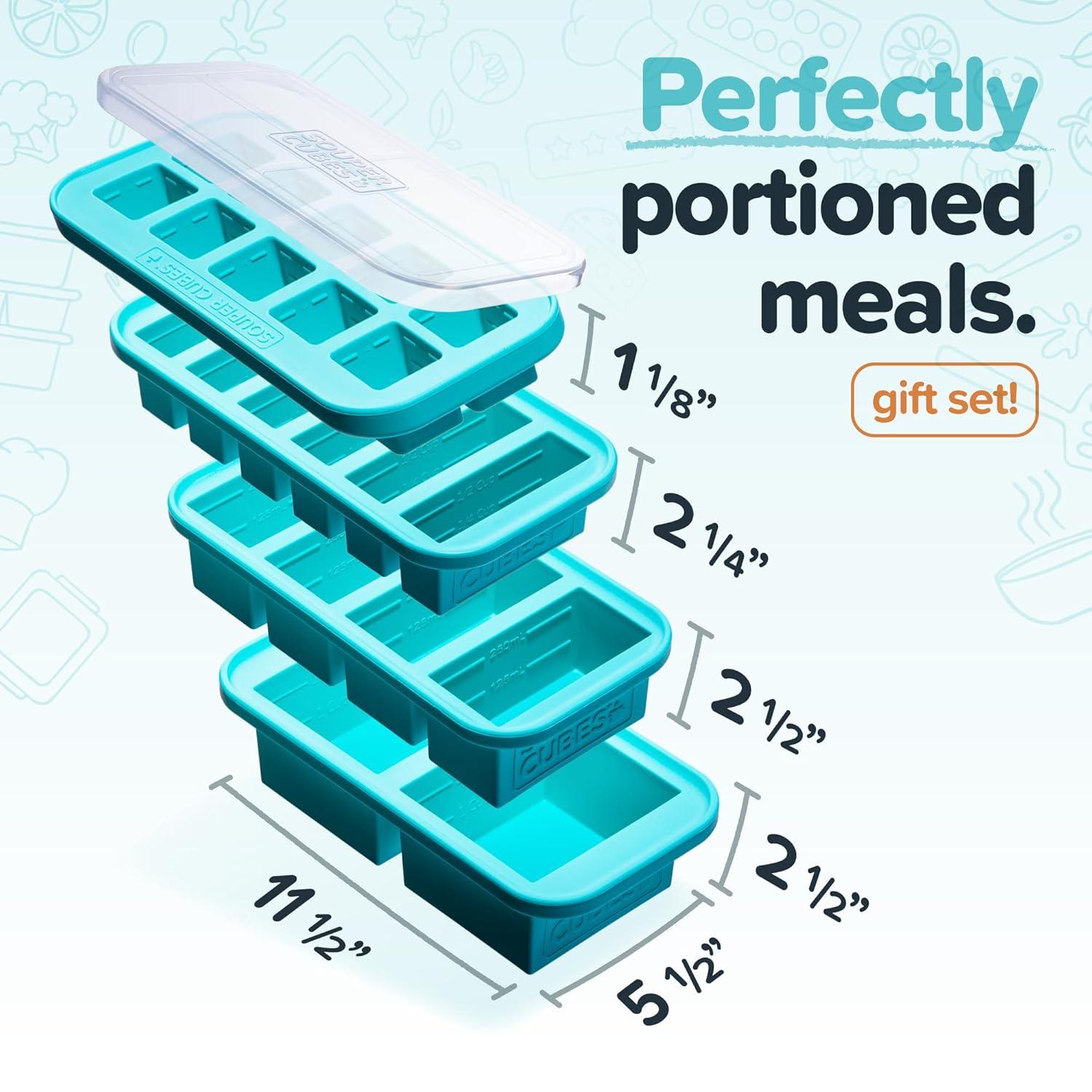 Souper Cubes 4pk Ultimate Food Freezing Tray Set Aqua Blue