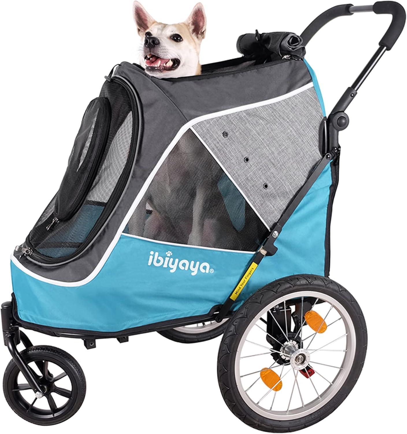 Ibiyaya  Happy Pet Bike Trailer-Jogger 2.0 Foldable 3-Wheel Medium Pet Stroller-Trailer Combo for Running, Jogging & Hiking, Ocean Blue