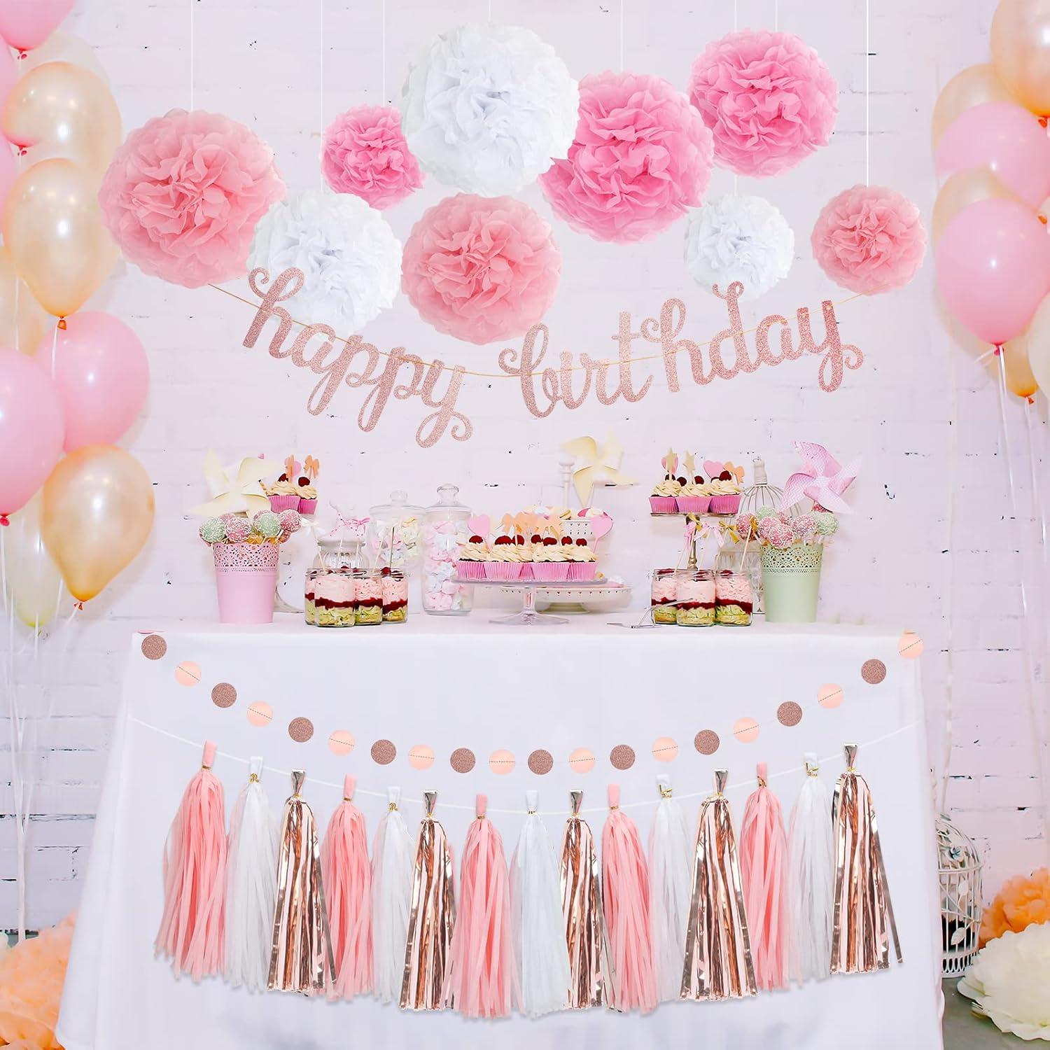 Pink Rose Gold Birthday Party Decorations Happy Birthday Party Decorations Pink Tassel Garland for Birthday Party Decorations