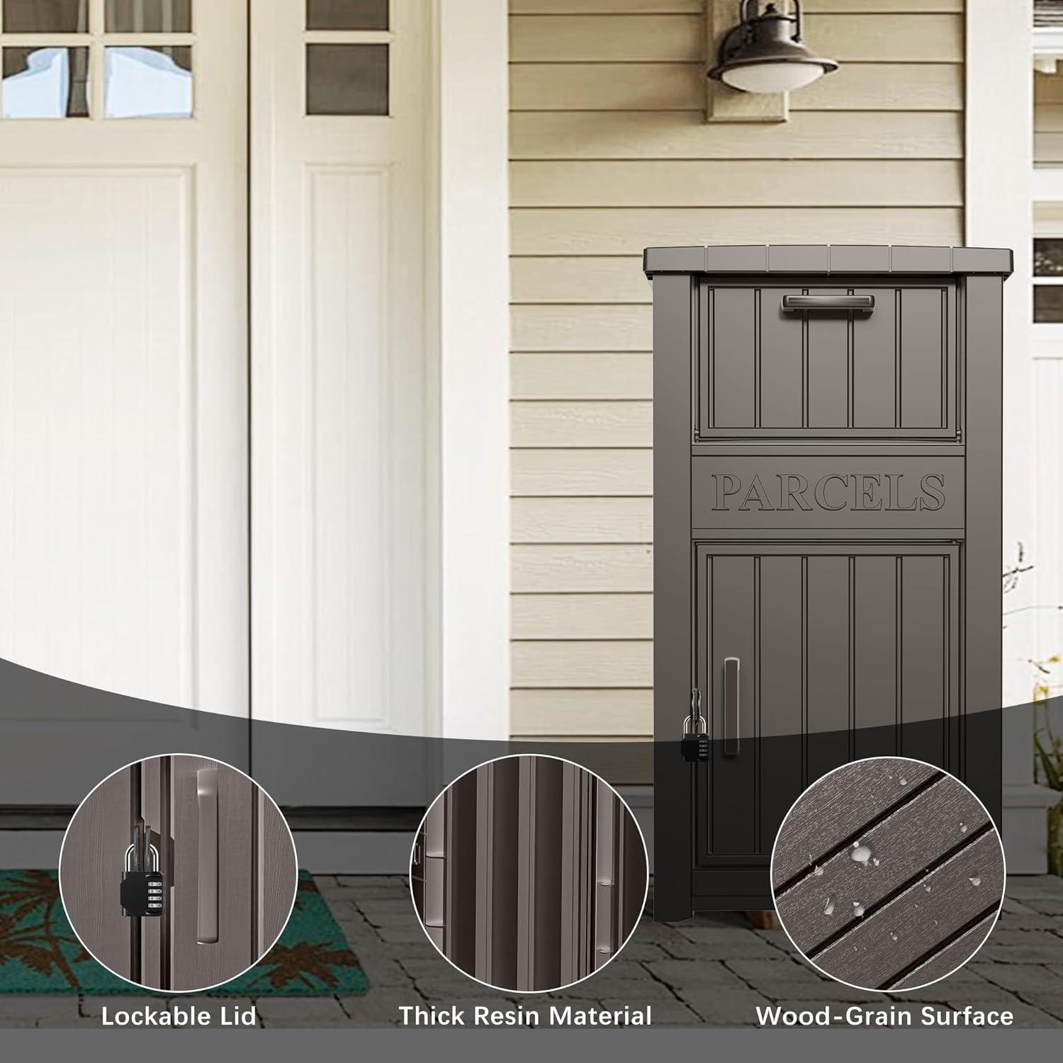LHBcraft Resin Package Drop Box, Lockable Package Delivery and Outdoor Storage Box