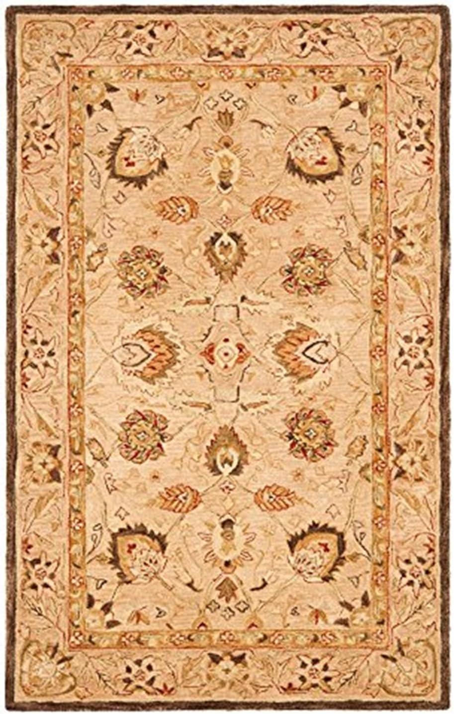 Hand-Tufted Beige Floral Wool Area Rug, 4' x 6'