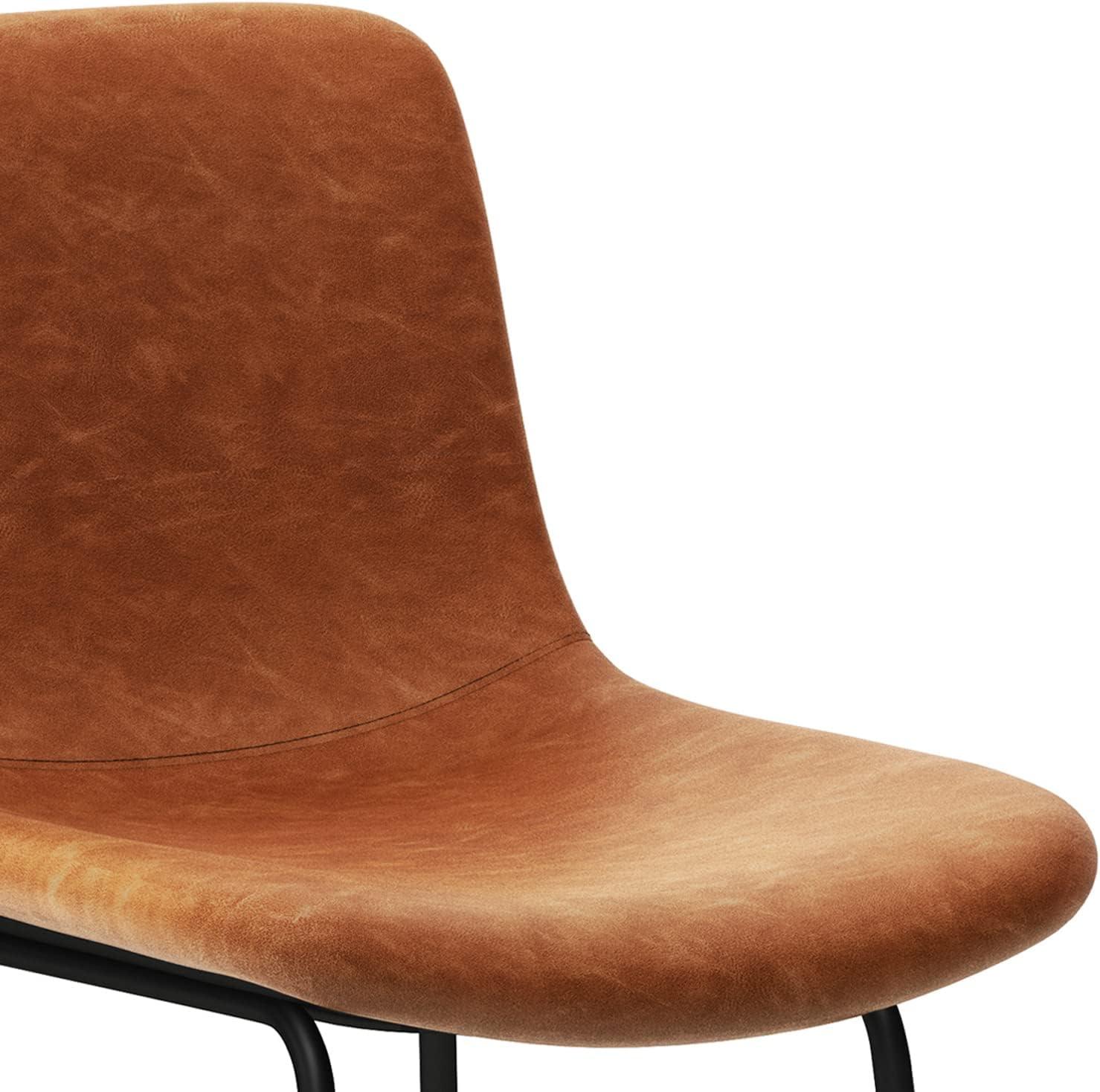Simpli Home Jolie Upholstered Vegan Faux Leather Contemporary Counter Stool with Padded Bucket Seat and Footrest (Set of 2)